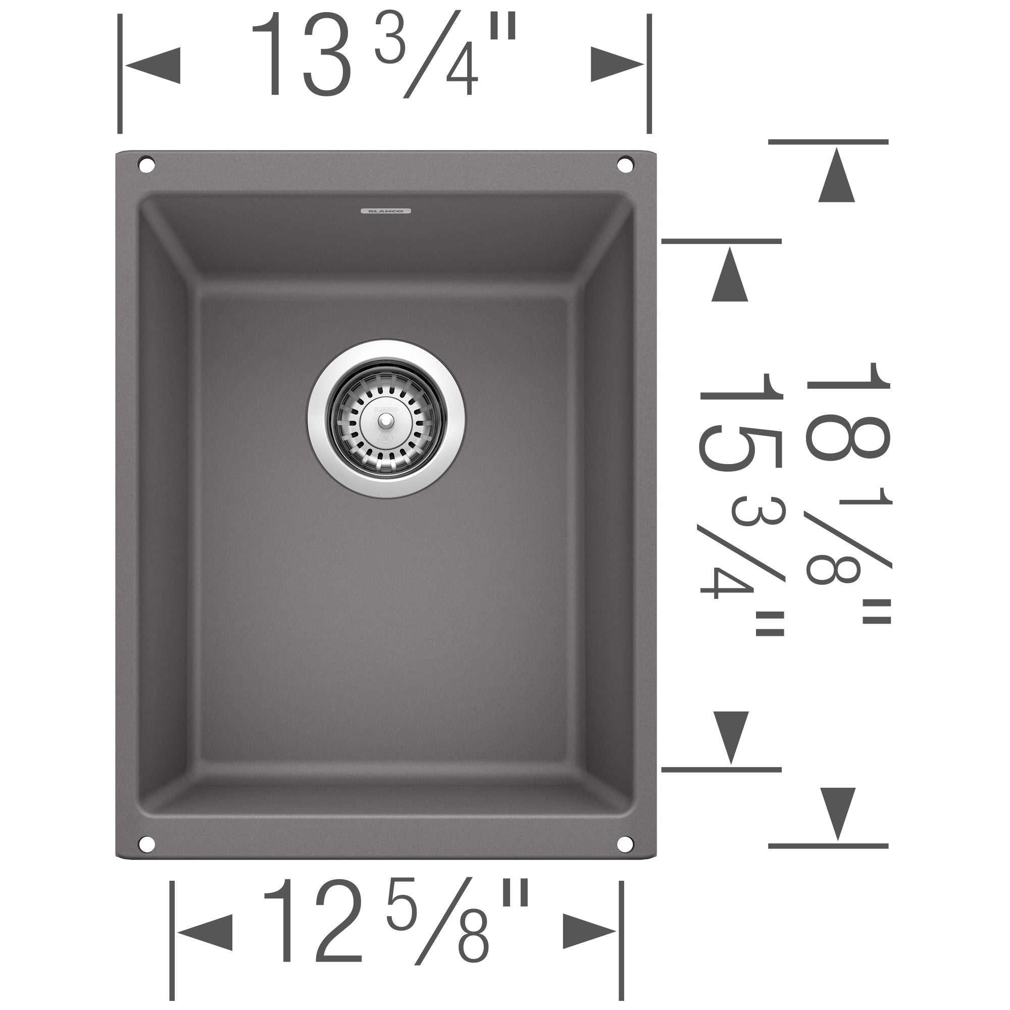 Blanco Precis 14" Rectangle Granite Composite Bar/Prep Sink, Silgranit, Cinder, 519048