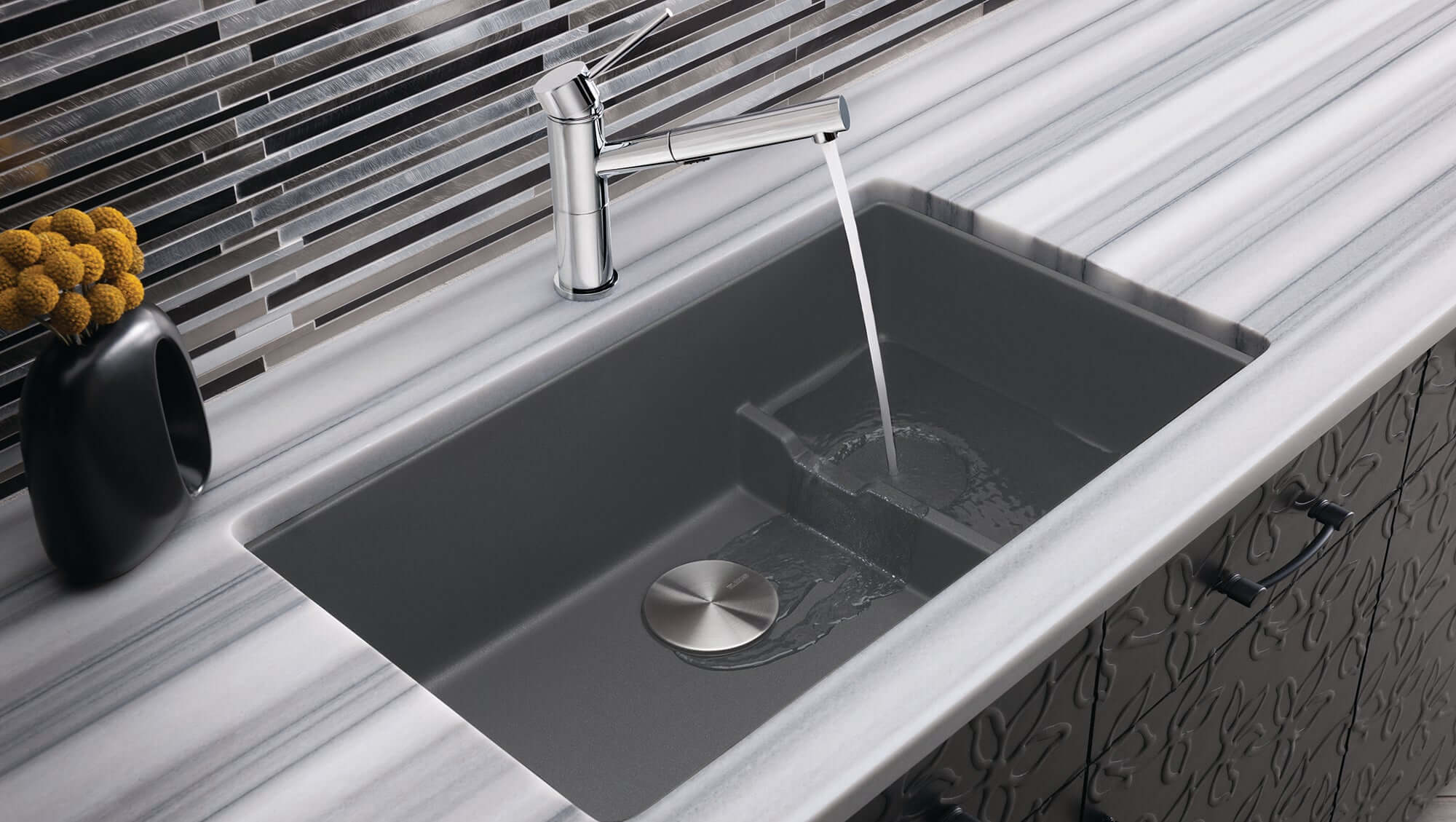 Alternate Image for Blanco Precis 29" Undermount Granite Composite Kitchen Sink with Accessories, Silgranit, Cinder, 519451