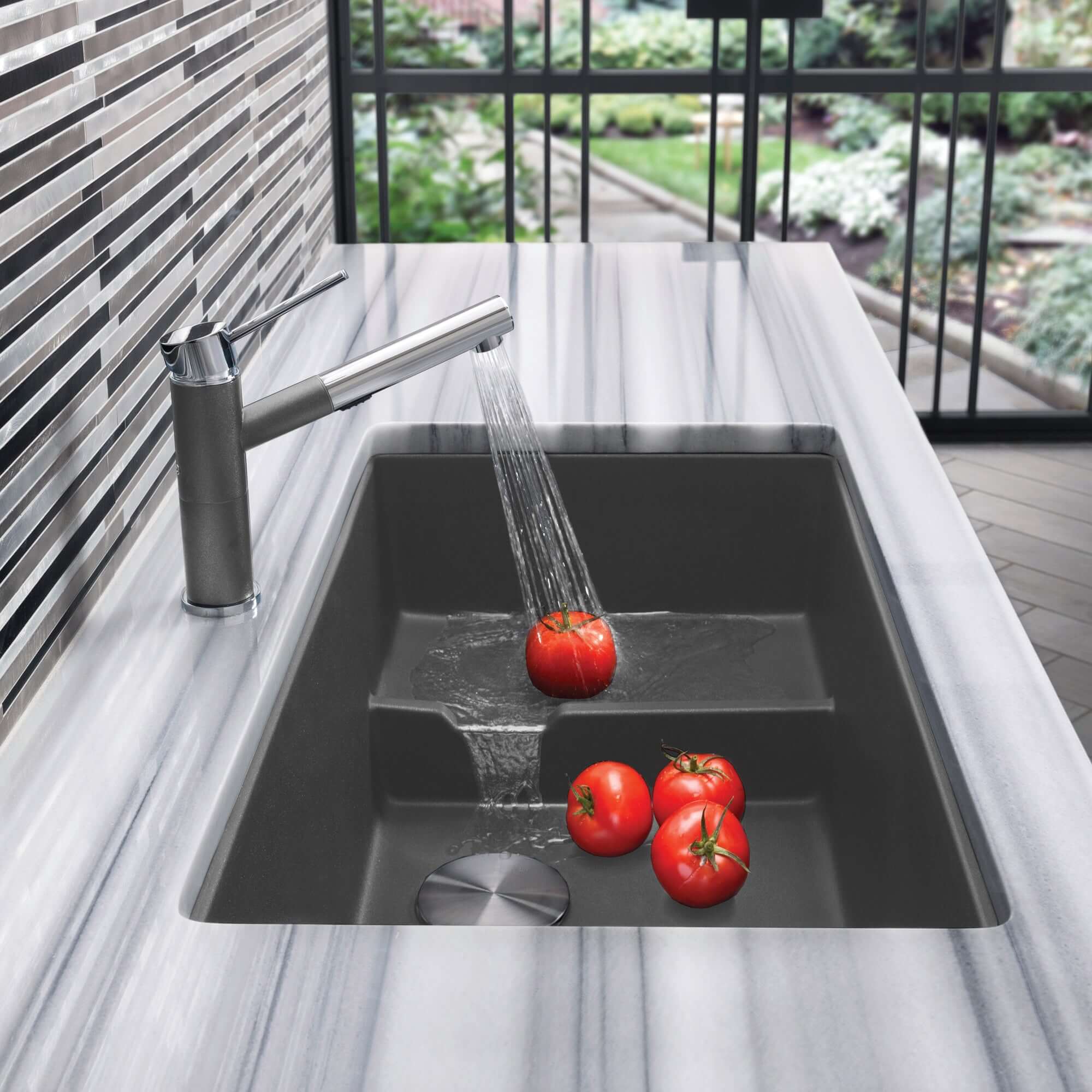 Alternate Image for Blanco Precis 29" Undermount Granite Composite Kitchen Sink with Accessories, Silgranit, Cinder, 519451