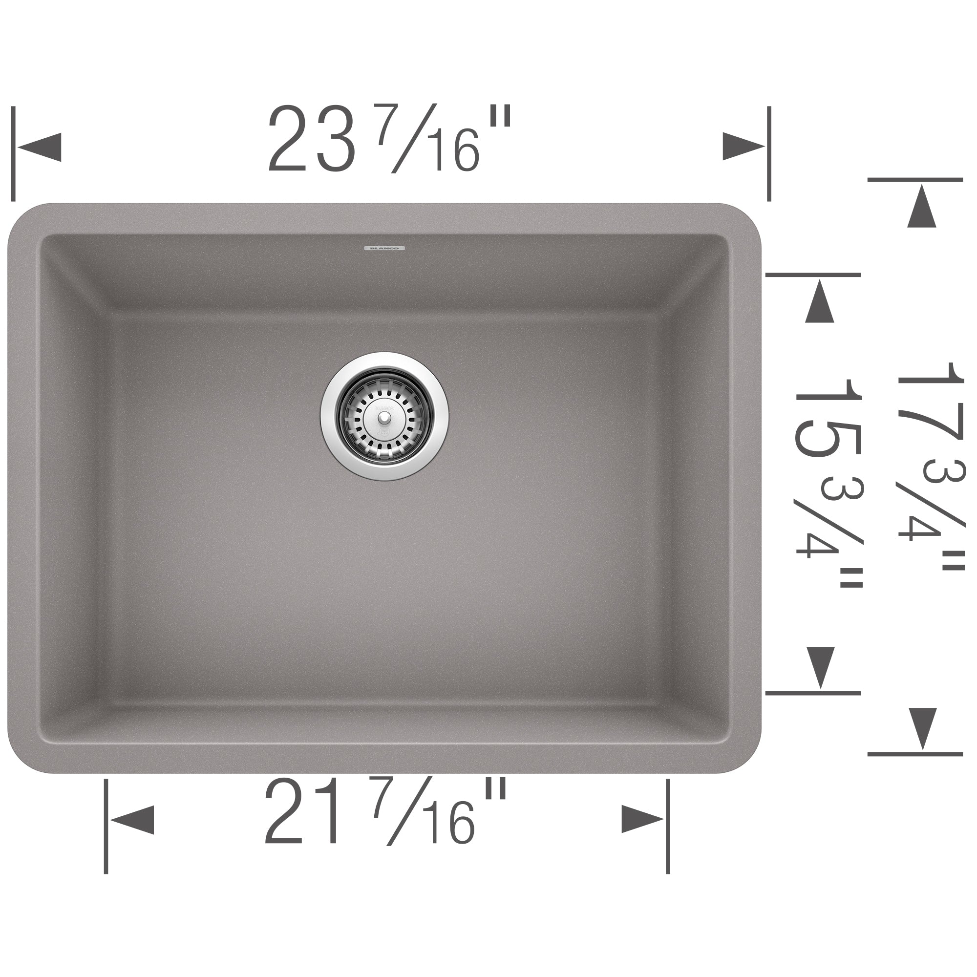 Blanco Precis 23" Undermount Granite Composite Kitchen Sink, Silgranit, Metallic Gray, 522413