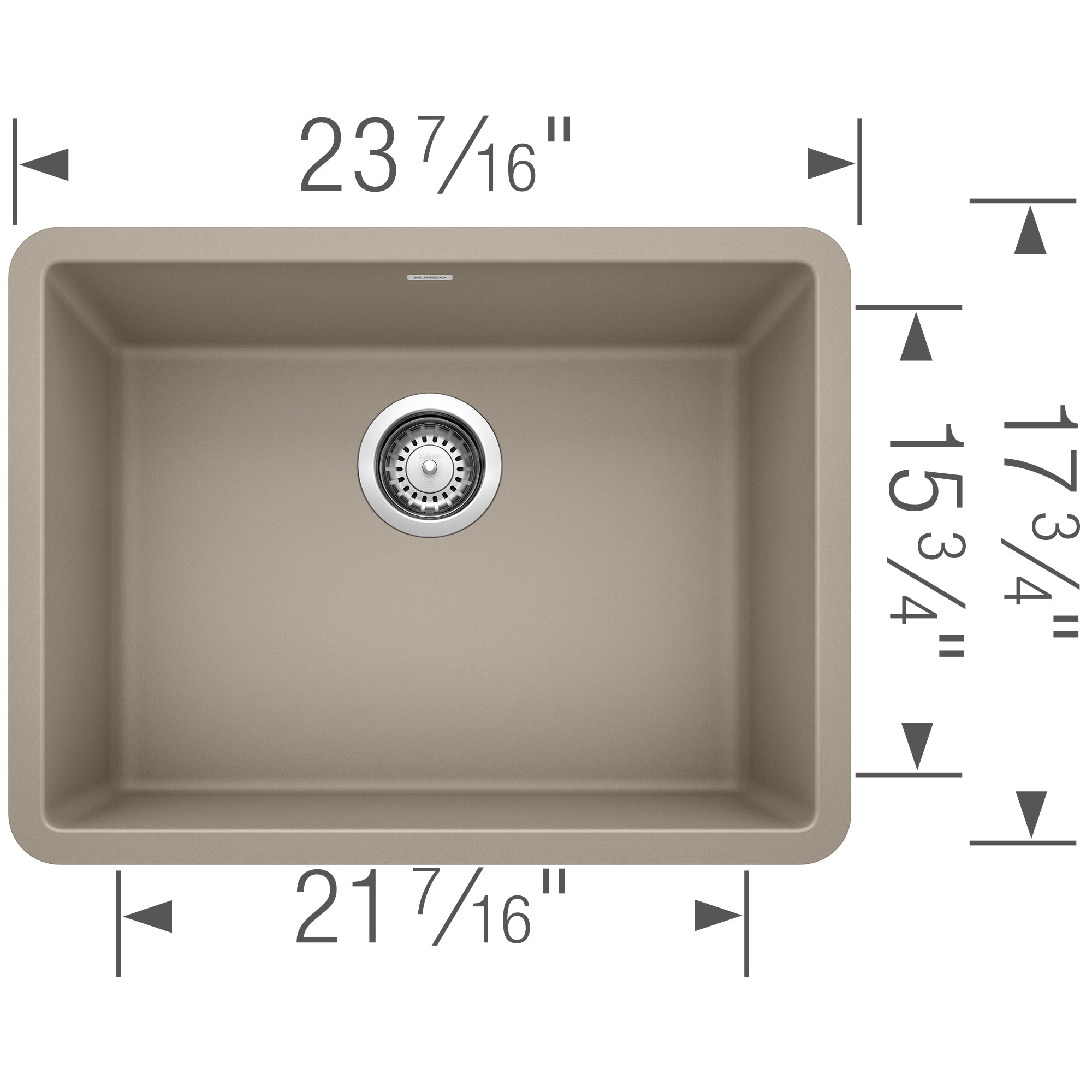 Blanco Precis 23" Undermount Granite Composite Kitchen Sink, Silgranit, Truffle, 522417
