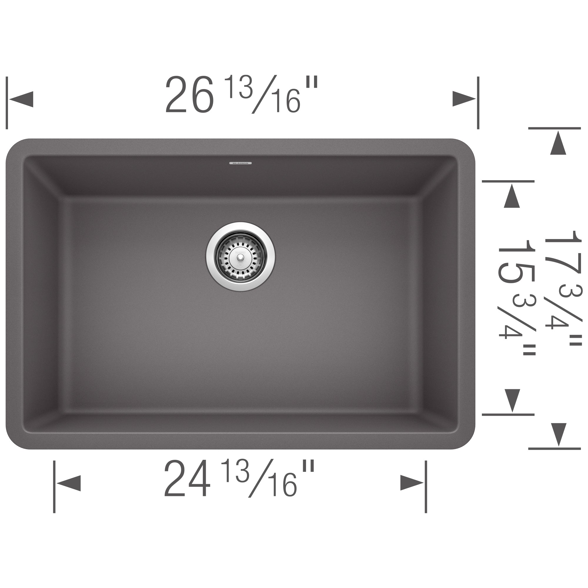 Blanco Precis 27" Undermount Granite Composite Kitchen Sink, Silgranit, Cinder, 522427