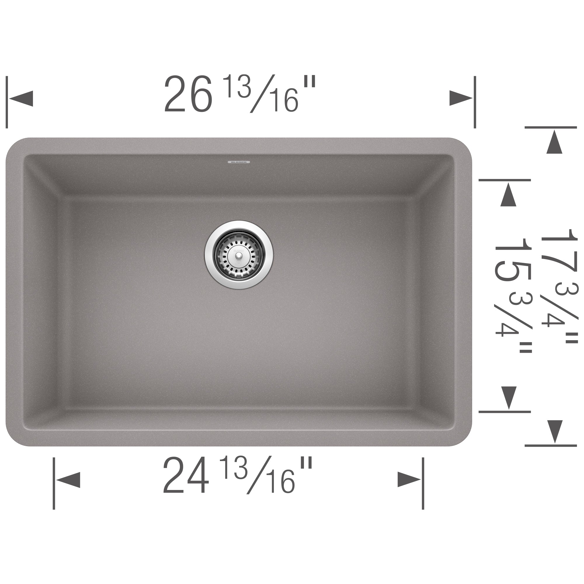 Blanco Precis 27" Undermount Granite Composite Kitchen Sink, Silgranit, Metallic Gray, 522428