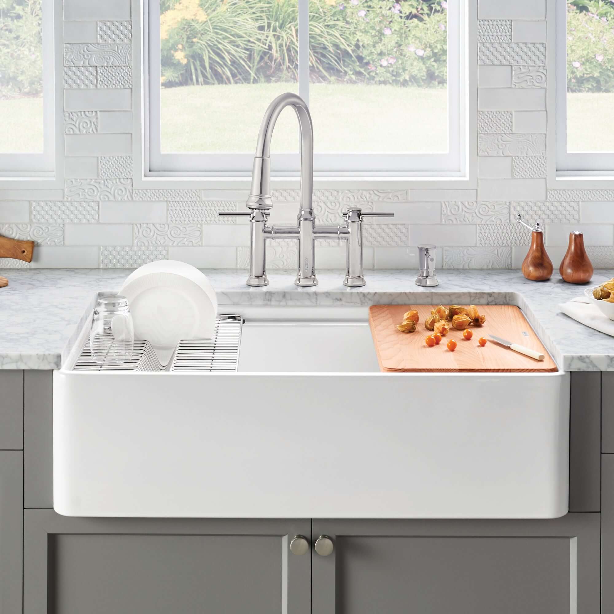 Alternate Image for Blanco Profina 36" Fireclay Workstation Farmhouse Sink with Accessories, White, 523026