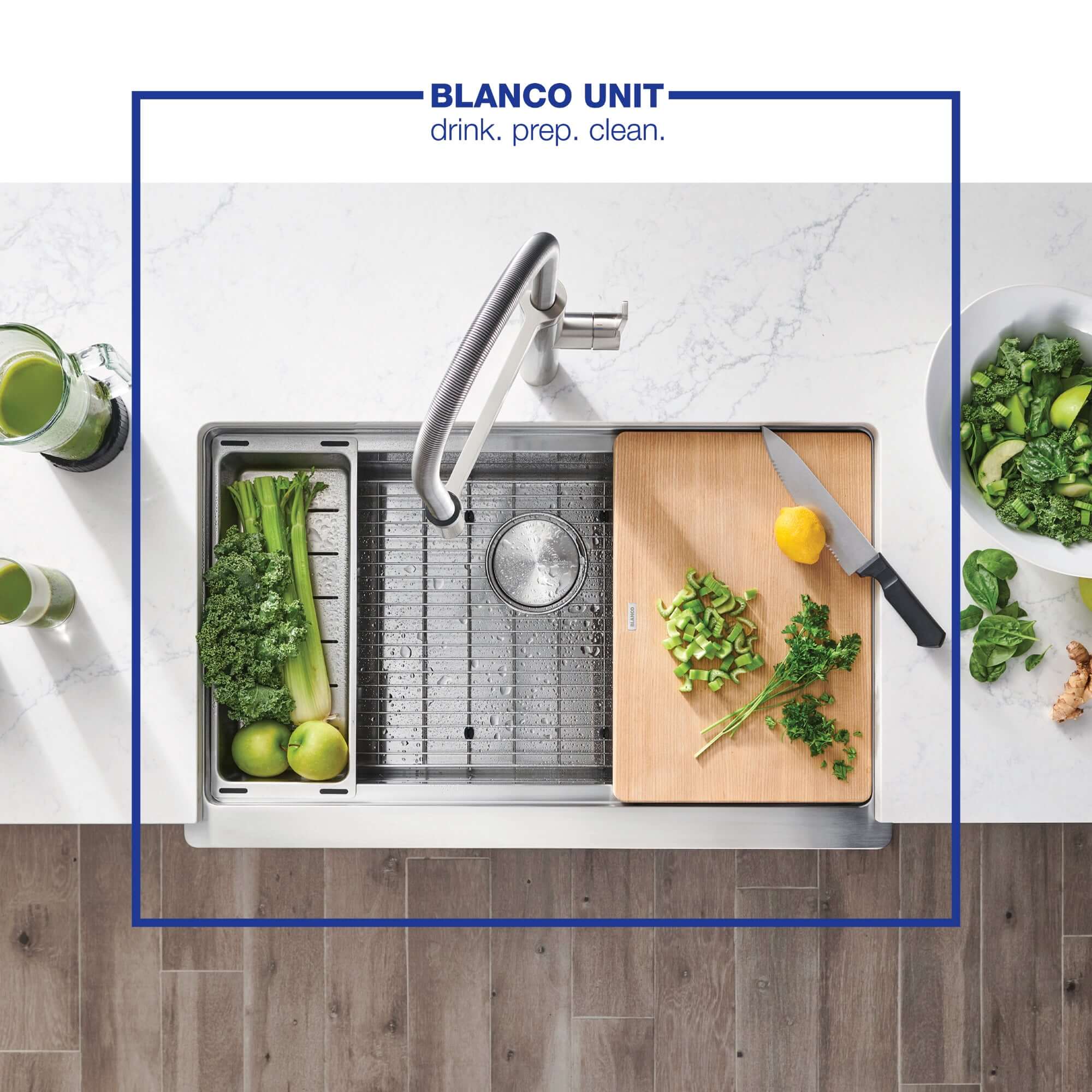Alternate Image for Blanco Quatrus 33" Stainless Steel Workstation Farmhouse Sink with Accessories, 18 Gauge, Satin Polish, 525243