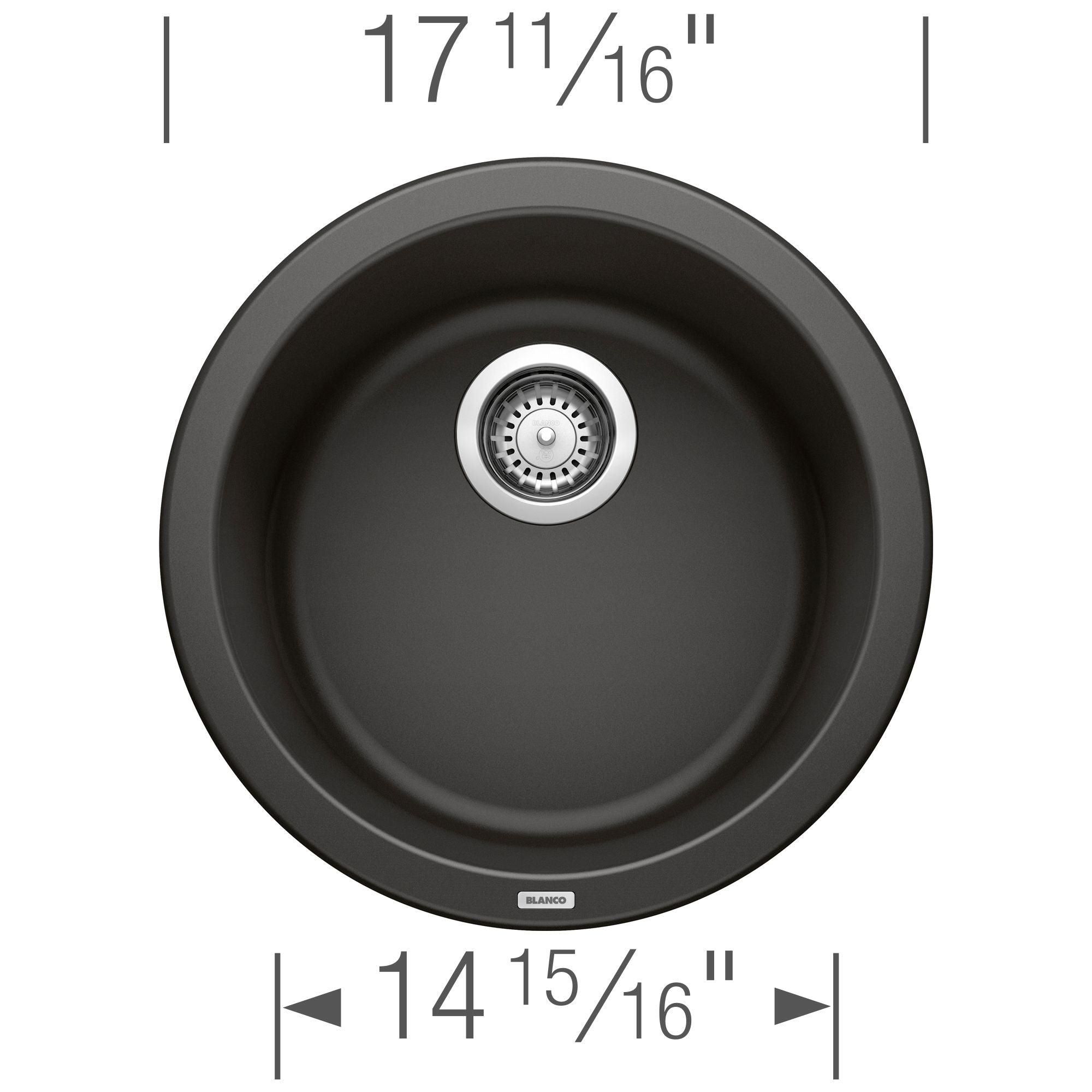 Blanco Rondo 18" Round Granite Composite Bar/Prep Sink, Silgranit, Coal Black, 525960