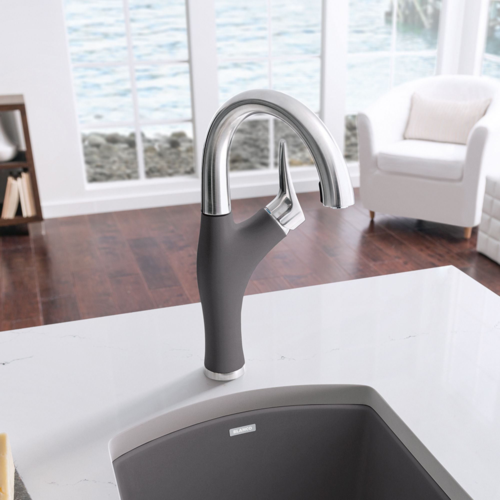 Alternate Image for Blanco Artona 1.5 GPM Brass Bar Faucet, Pull-Down, Cinder/Stainless, 526382