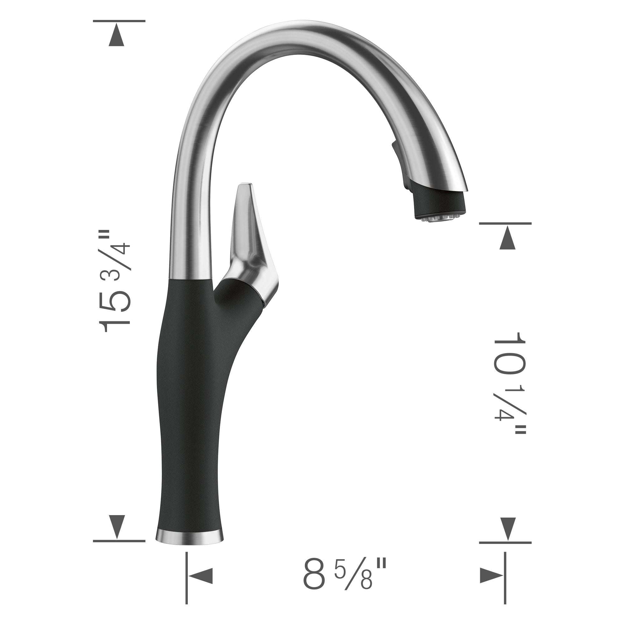Blanco Artona 1.5 GPM Brass Kitchen Faucet, Pull-Down, Coal Black/Stainless, 526401