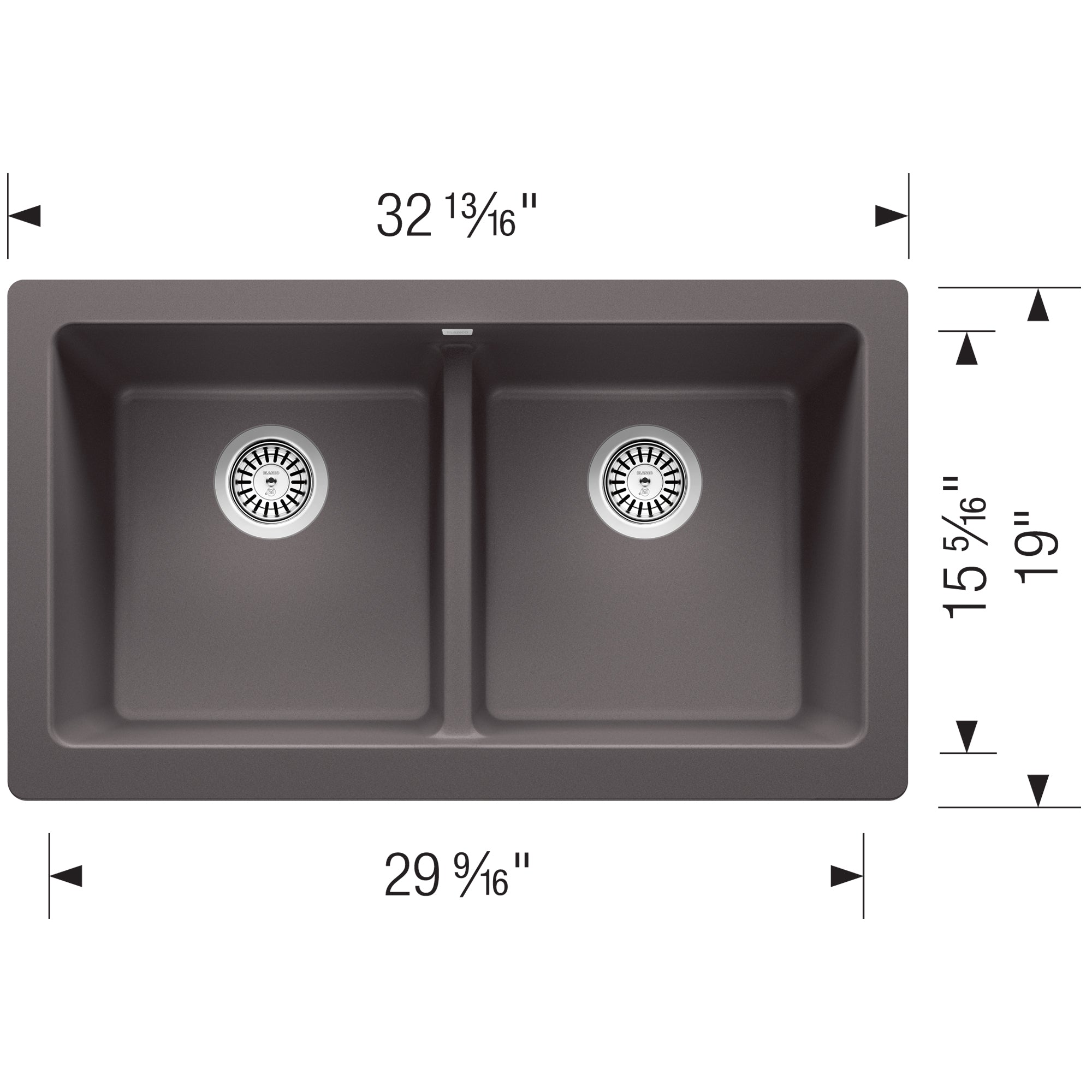Blanco Vintera 33" Granite Composite Workstation Farmhouse Sink, Silgranit, 50/50 Double Bowl, Cinder, 526548