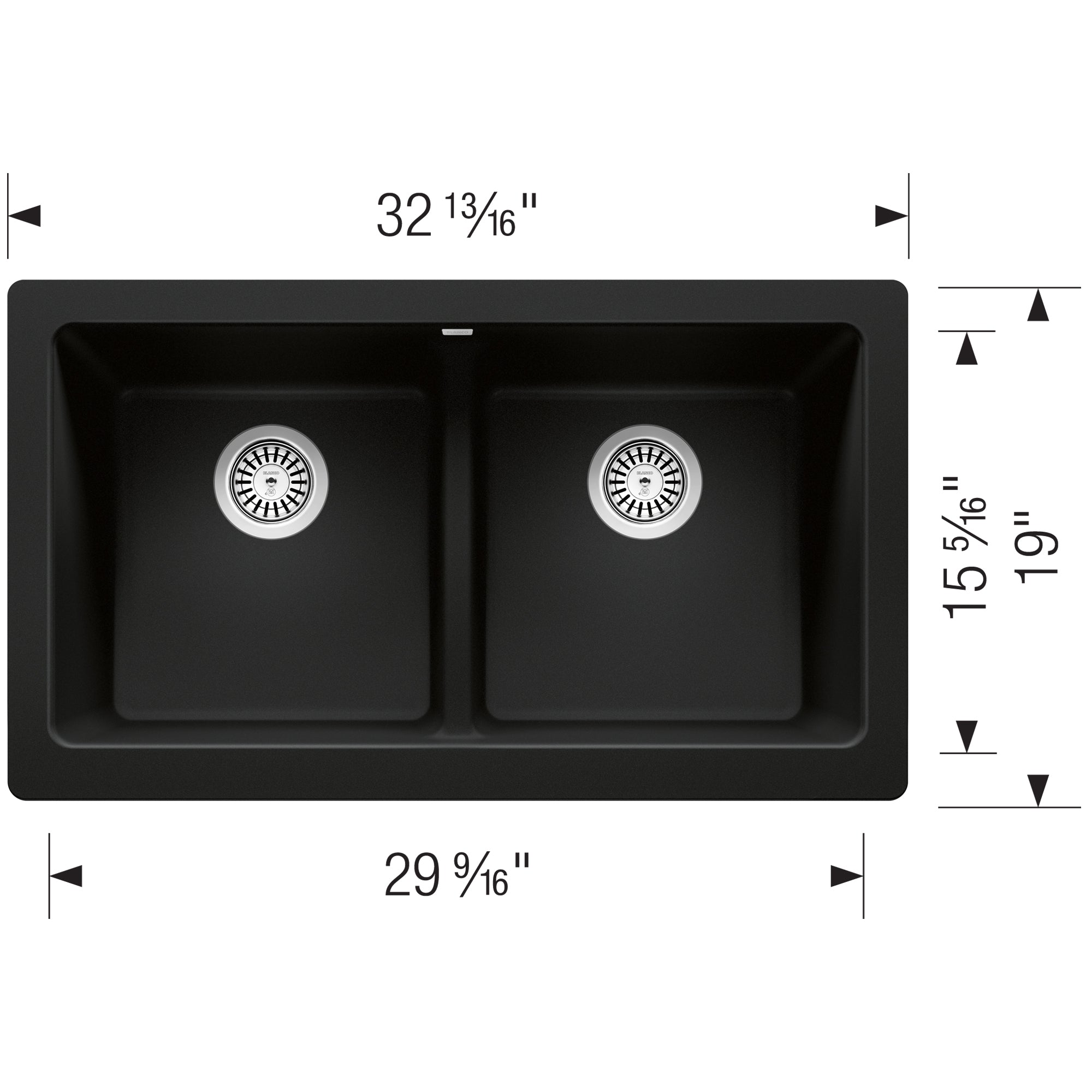 Blanco Vintera 33" Granite Composite Workstation Farmhouse Sink, Silgranit, 50/50 Double Bowl, Coal Black, 526554