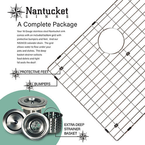 Alternate Image for Nantucket Sinks Pro Series 25" Drop In/Topmount 304 Stainless Steel Kitchen Sink with Accessories, 16 Gauge, SR2522-16
