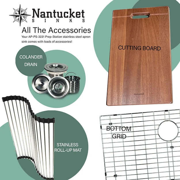 Alternate Image for Nantucket Sinks Pro Series 33" 304 Stainless Steel Workstation Farmhouse Sink with Accessories, 16 Gauge, AP-PS-3221-16