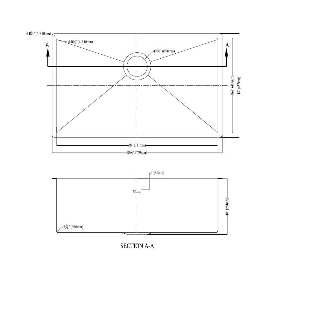 Alternate Image for Dawn 27" Stainless Steel Undermount Kitchen Sink, XSR251610