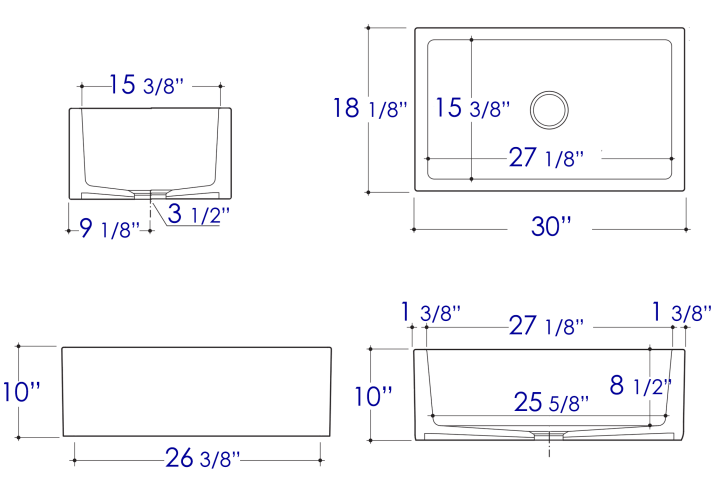 ALFI 30" Single Bowl Thick Wall Fireclay Farmhouse Apron Sink, Biscuit, AB3018SB-B