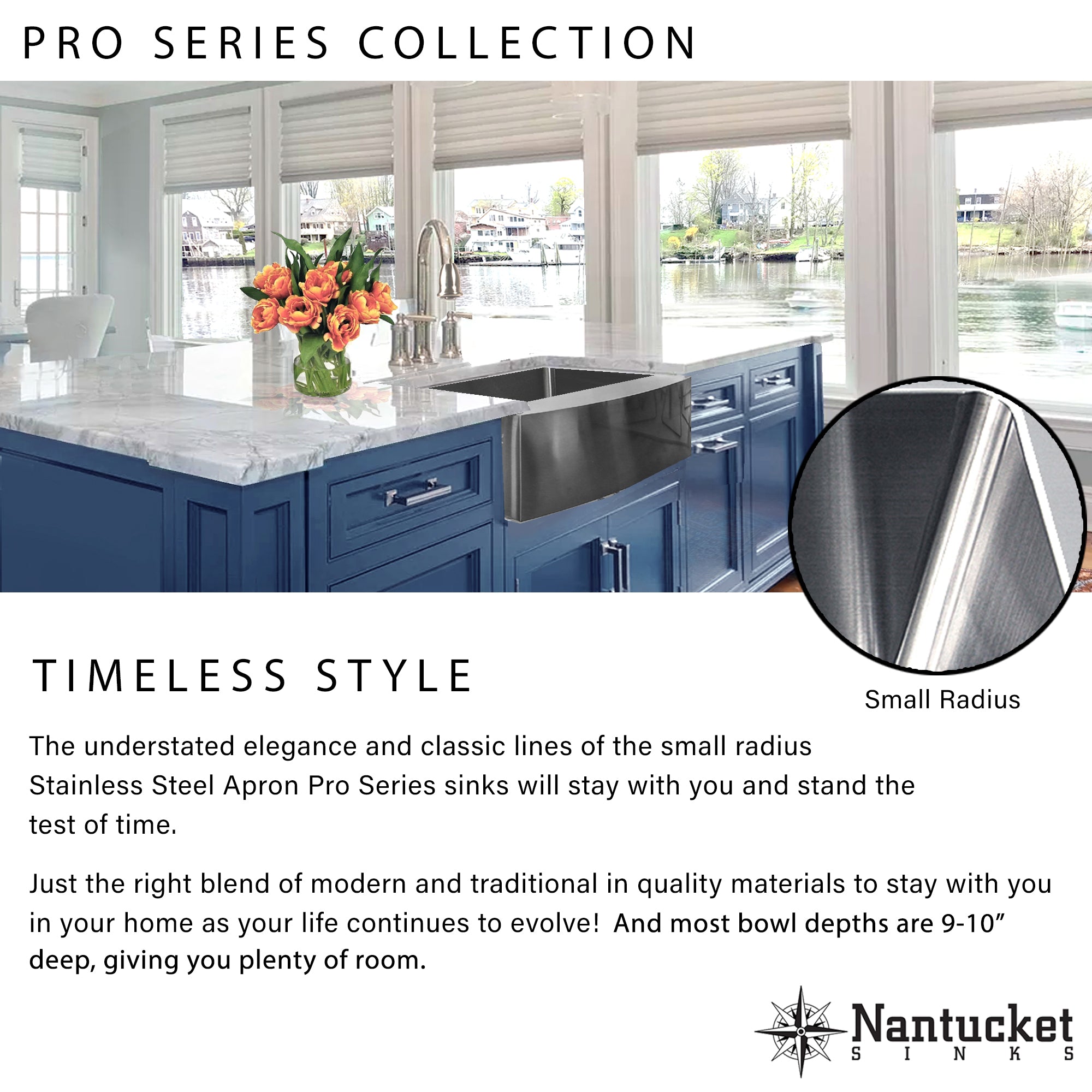 Alternate Image for Nantucket Sinks Pro Series 30" Stainless Steel Farmhouse Sink, 16 Gauge, APRON302010-SR-16