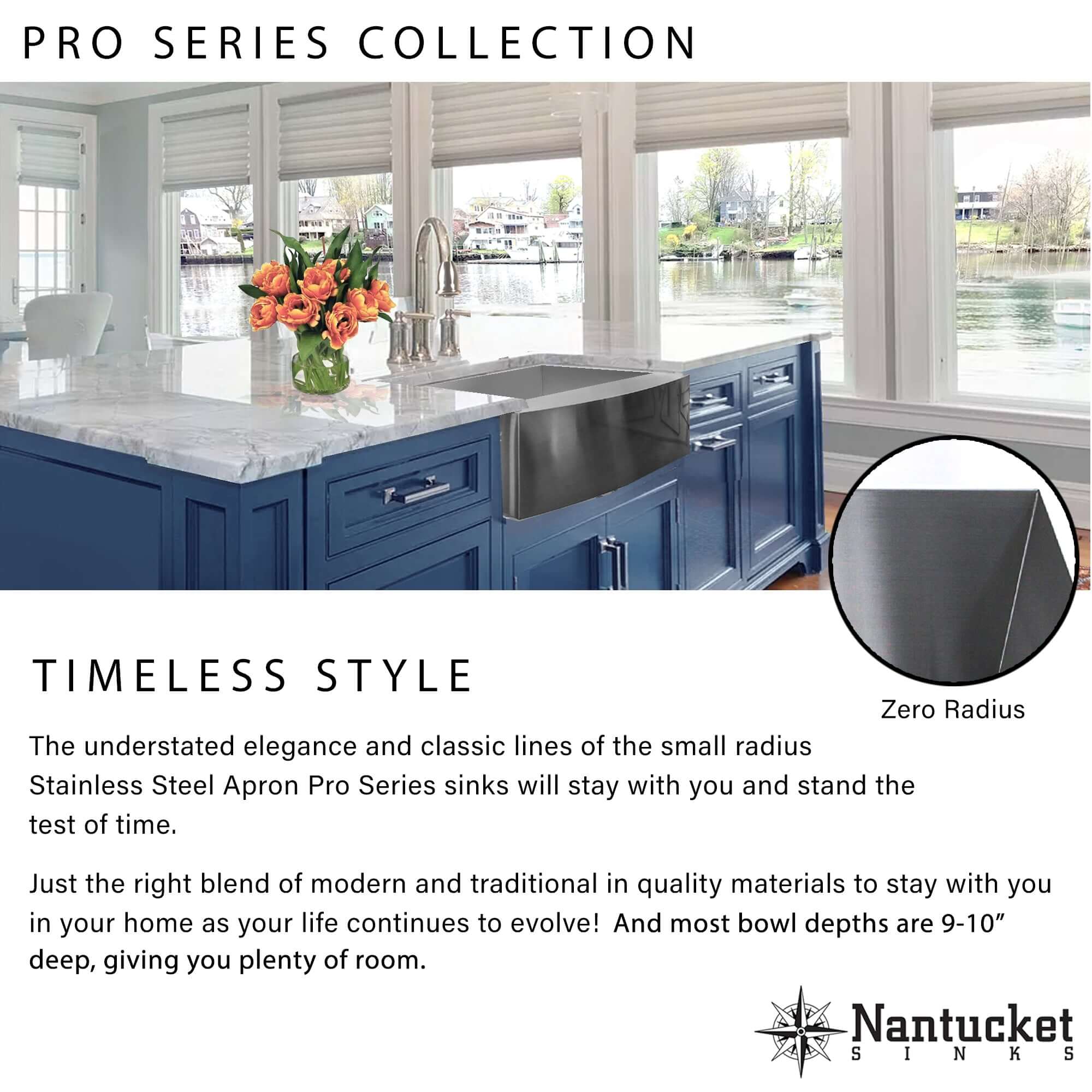 Alternate Image for Nantucket Sinks Pro Series 33" Stainless Steel Farmhouse Sink, 16 Gauge, APRON332010-16