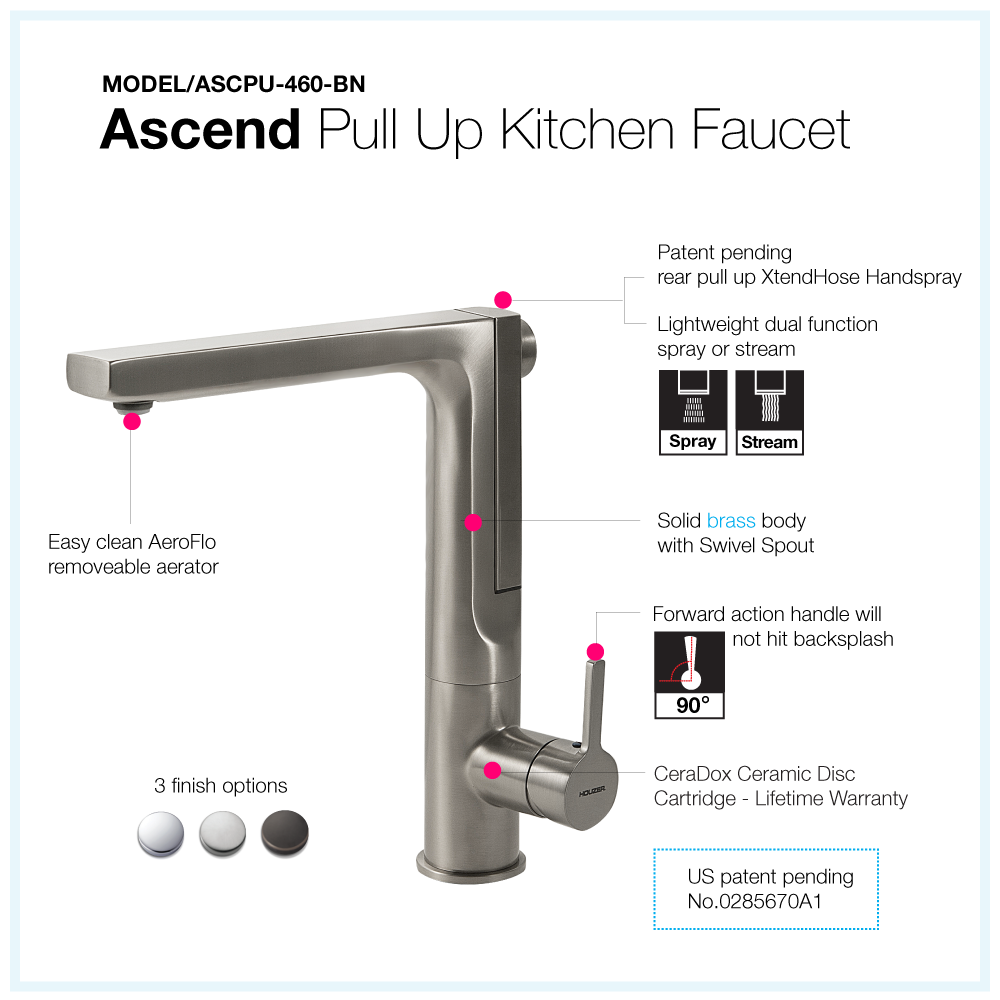 Alternate Image for Houzer Ascend Integrated Pull Up Kitchen Faucet Brushed Nickel, ASCPU-460-BN