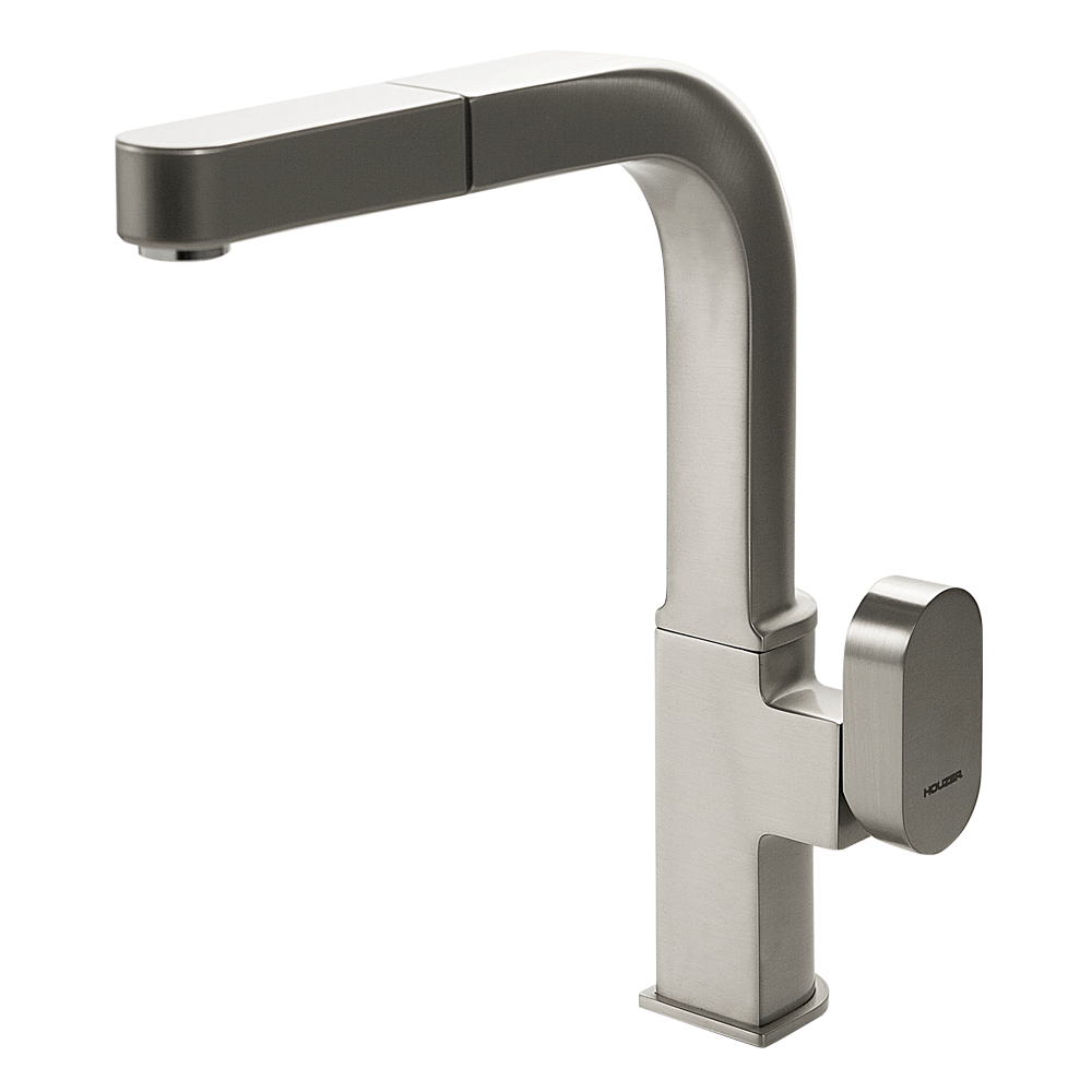 Houzer Azura Pull Out Kitchen Faucet Brushed Nickel, AZUPO-965-BN