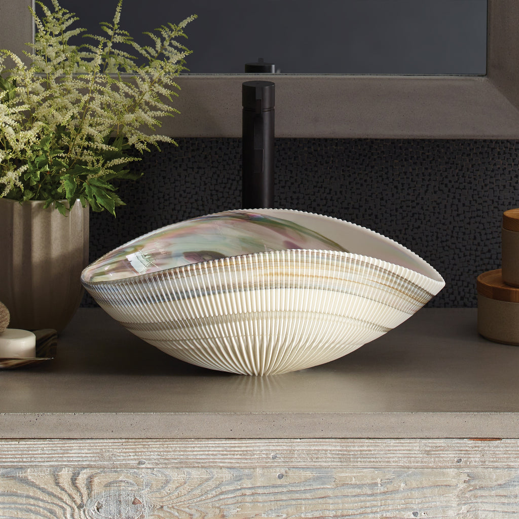 Native Trails Murano 18" Asymmetrical Shell-Shaped Glass Vessel Bathroom Sink, Abalone, MG1912-AE