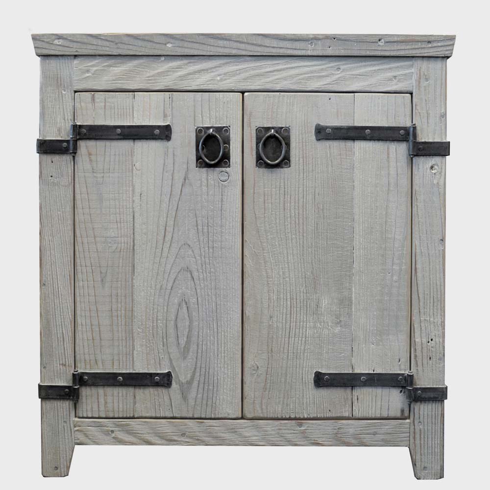 Native Trails 30" Americana Vanity in Driftwood with Carrara Marble Top and Avila in Polished Copper, 8" Widespread Faucet Holes, BND30-VB-CT-CP-016