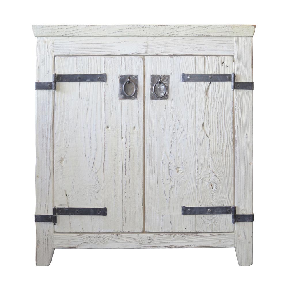 Native Trails 30" Americana Vanity in Whitewash with Carrara Marble Top and Avila in Antique, 8" Widespread Faucet Holes, BND30-VB-CT-CP-002