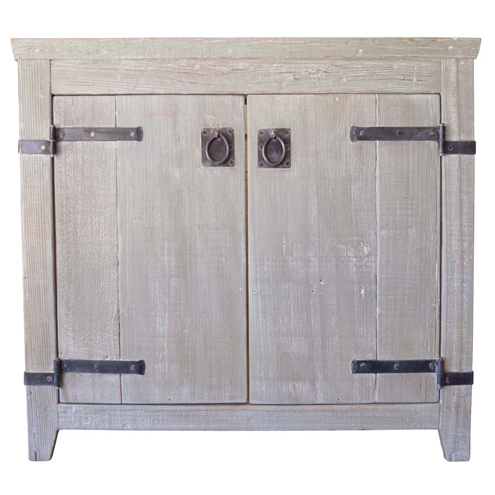 Native Trails 36" Americana Vanity in Driftwood with Carrara Marble Top and Avila in Polished Copper, 8" Widespread Faucet Holes, BND36-VB-CT-CP-016