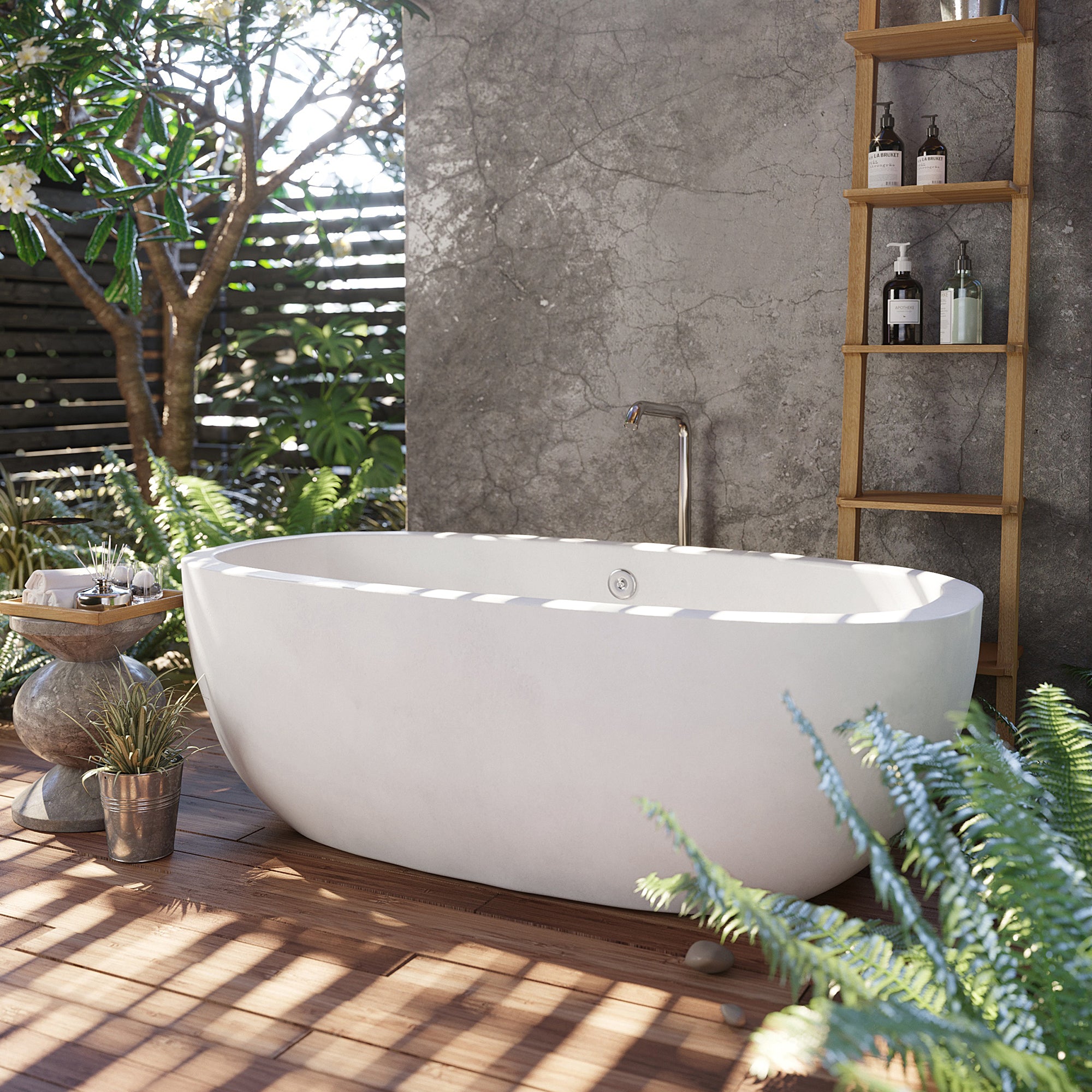 Native Trails 72" NativeStone Concrete Avalon 72" Bathtub, Pearl, NST7236-P