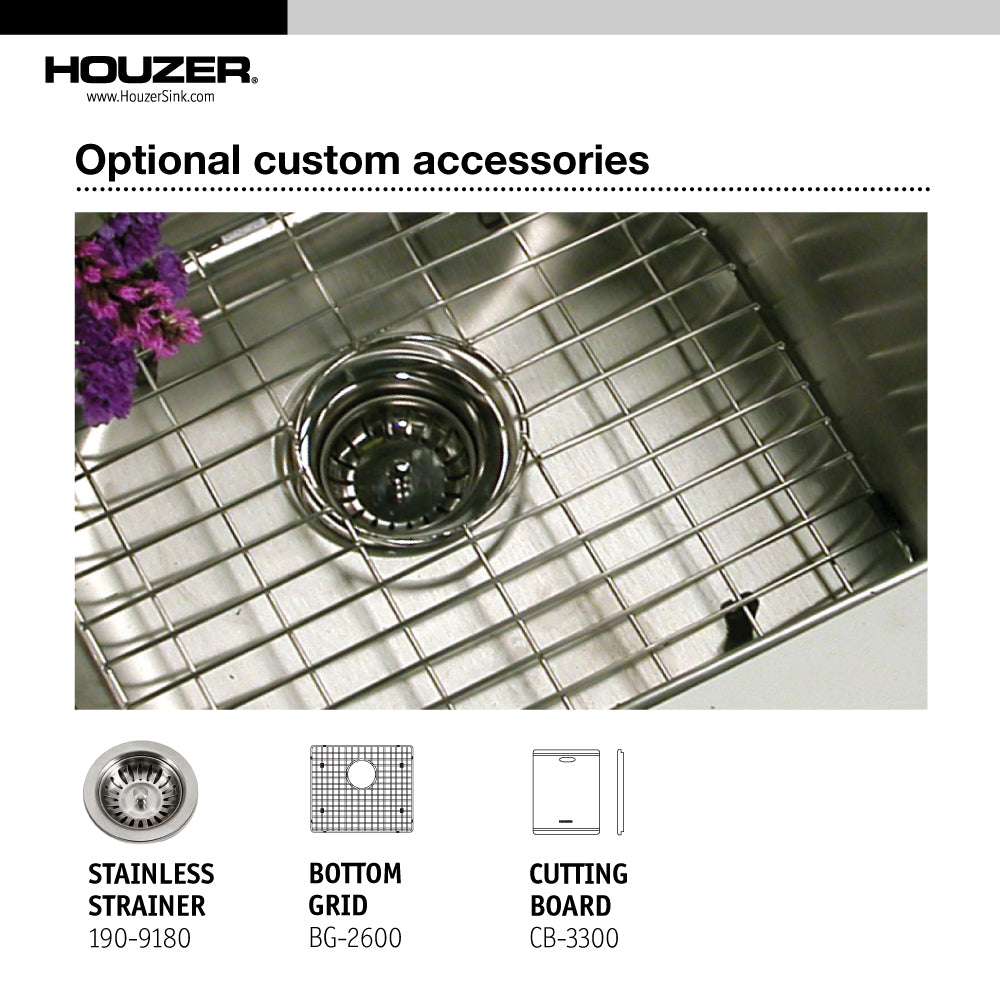 Alternate Image for Houzer 25" Stainless Steel Topmount Zero Radius Single Bowl Kitchen Sink, 18 Gauge, BCS-2522