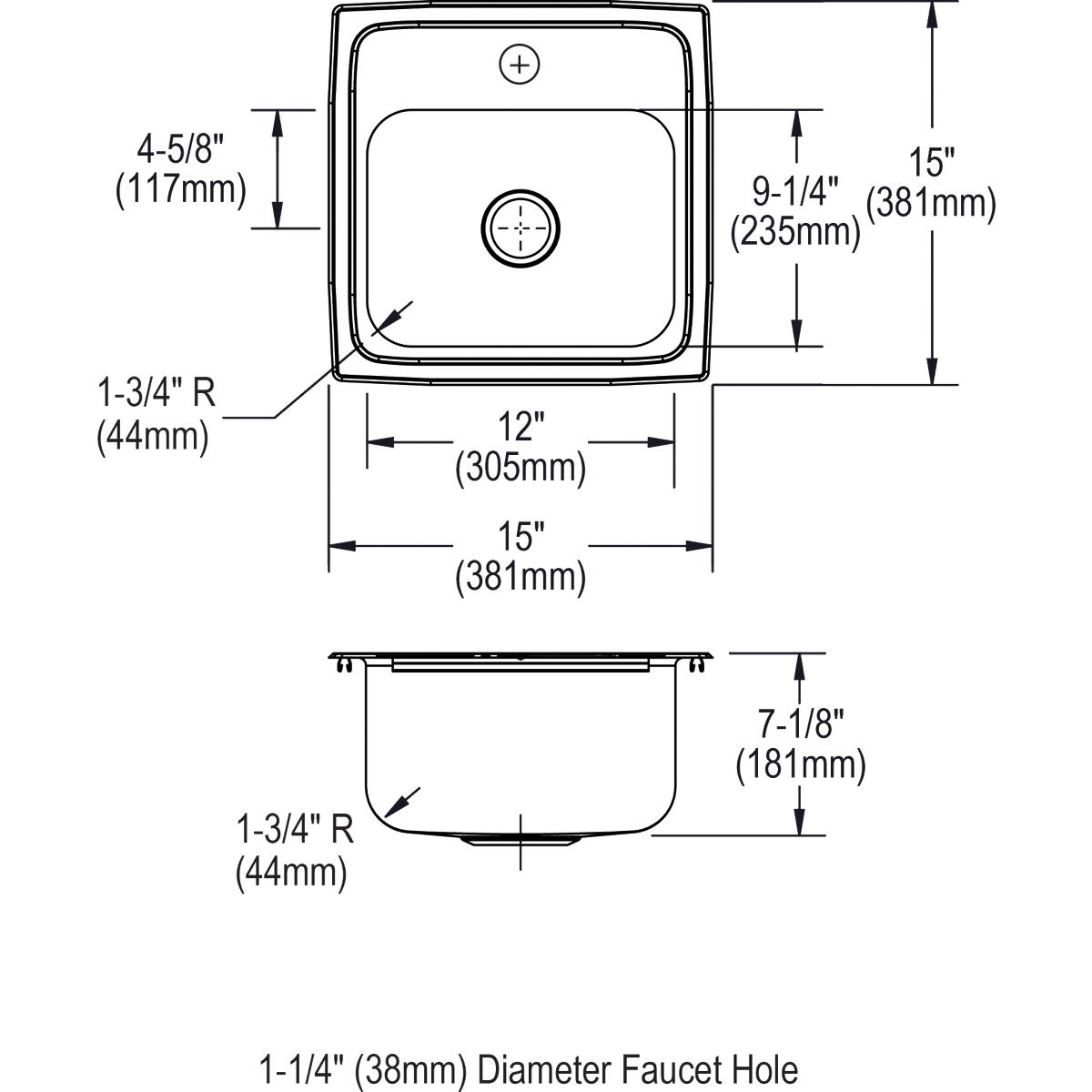 Alternate Image for Elkay Lustertone 15" Stainless Steel Bar Sink Kit, Lustrous Satin, 1 Faucet Hole, BLR150C