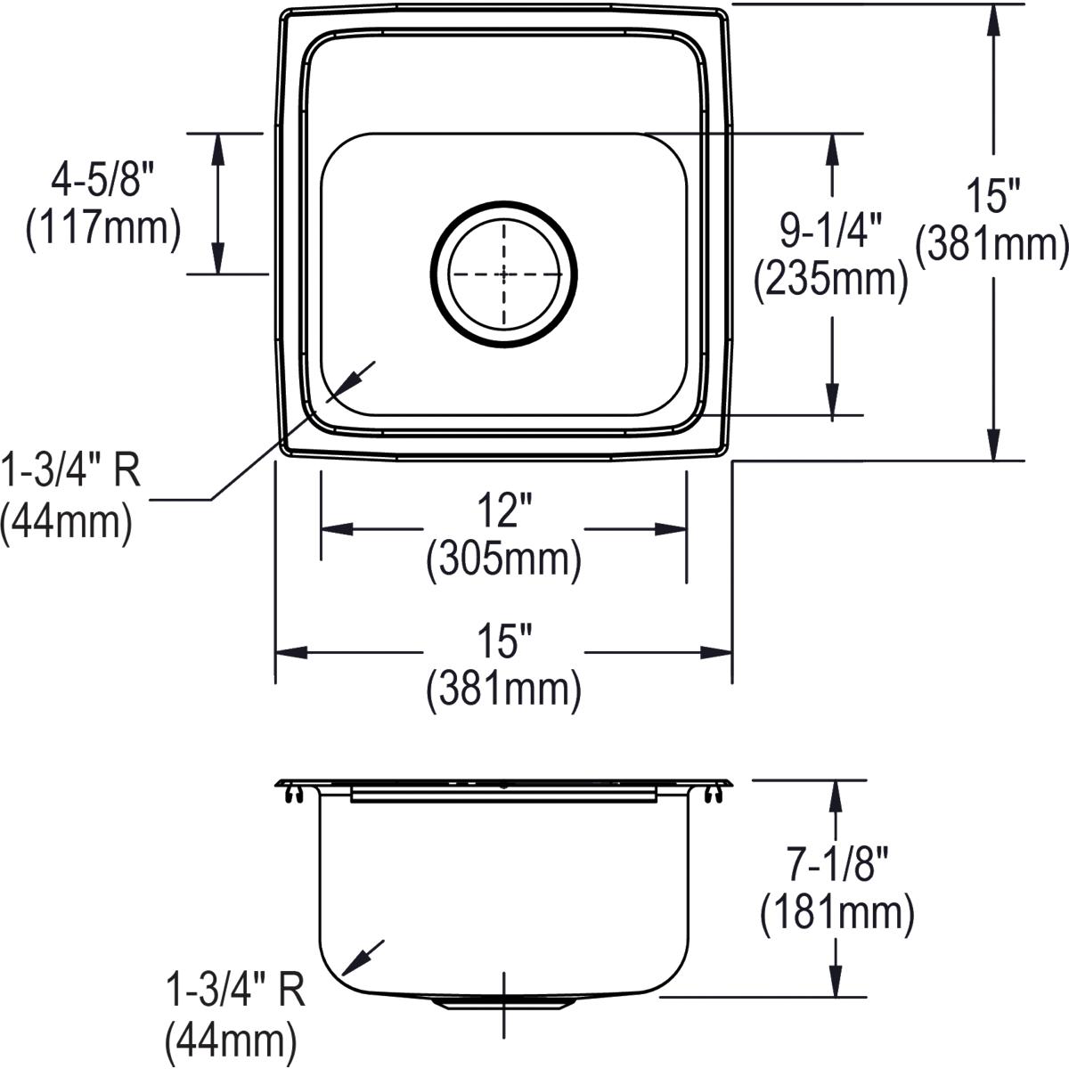 Alternate Image for Elkay Lustertone 15" Stainless Steel Bar Sink, Lustrous Satin, 3 Faucet Holes, BLR15163