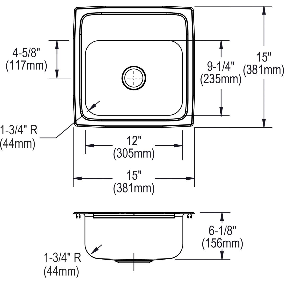 Alternate Image for Elkay Lustertone 15" Stainless Steel Bar Sink, Lustrous Satin, 1 Faucet Hole, BLR15601