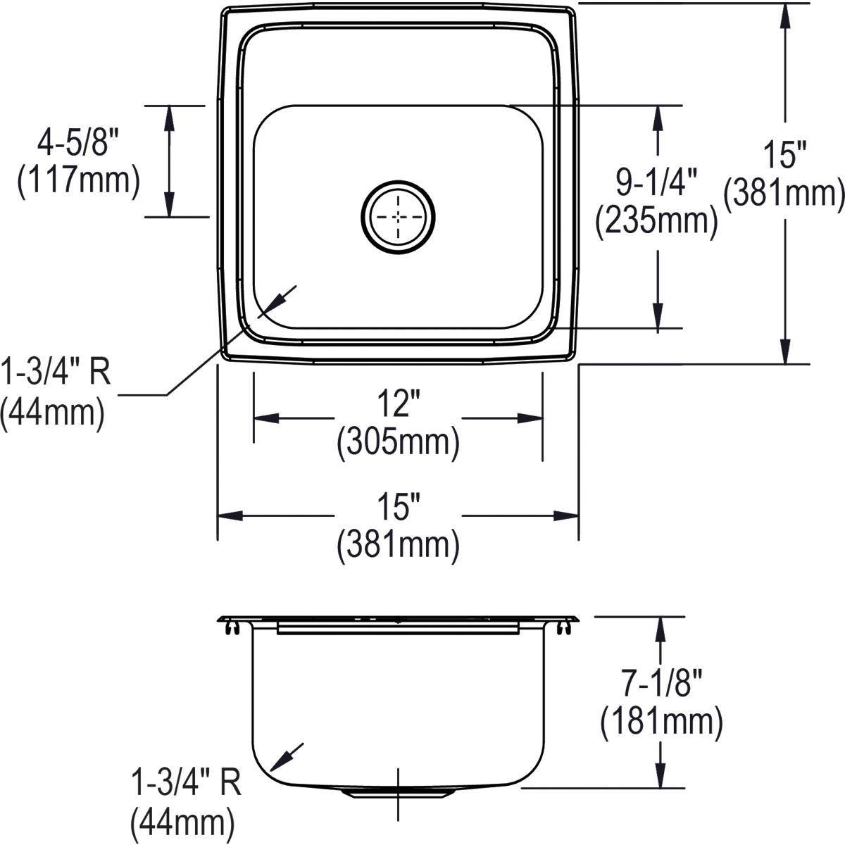Alternate Image for Elkay Lustertone 15" Stainless Steel Bar Sink, Lustrous Satin, 2 Faucet Holes, BLR15MR2