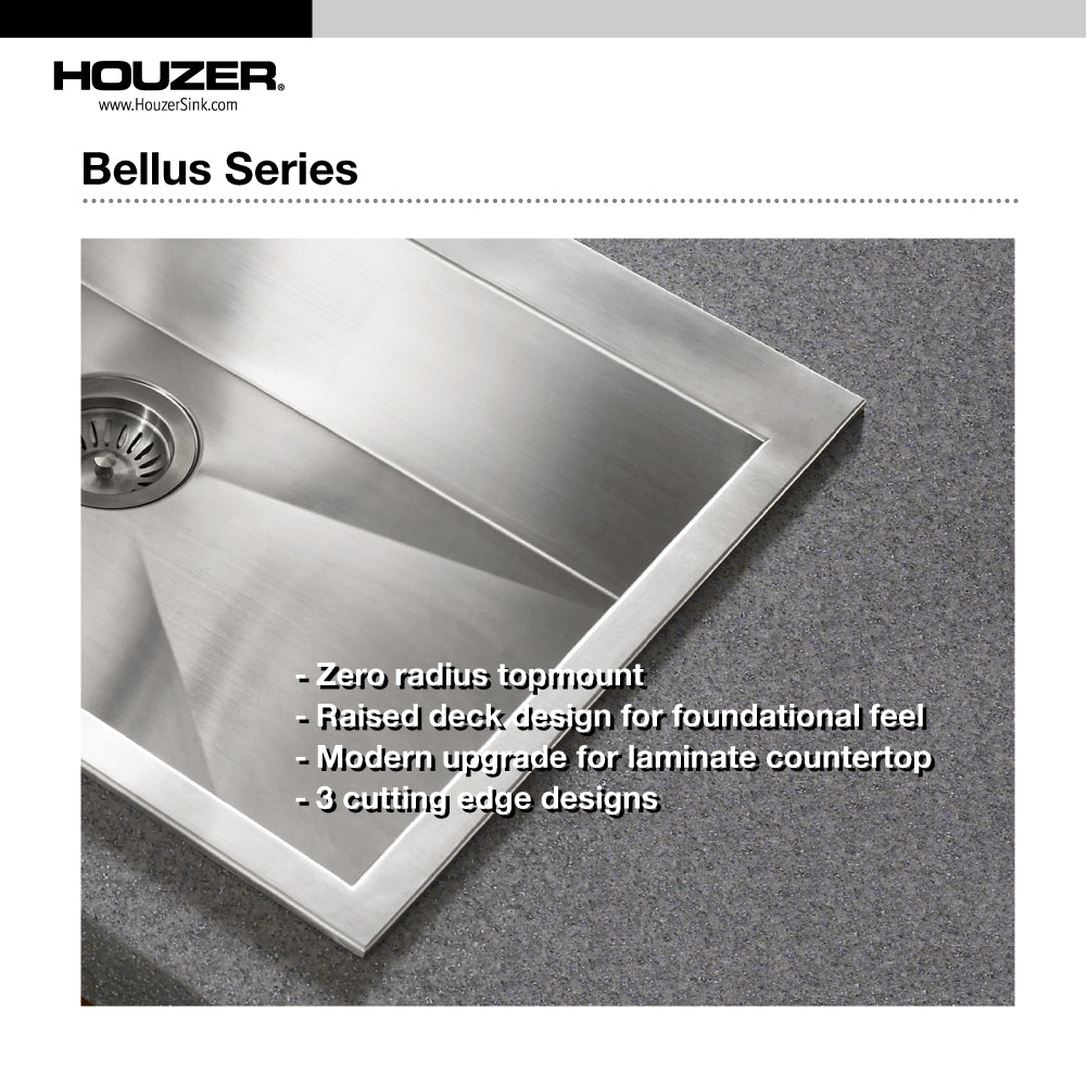 Alternate Image for Houzer 33" Stainless Steel Topmount Single Bowl Kitchen Sink, 18 Gauge, BLS-3322