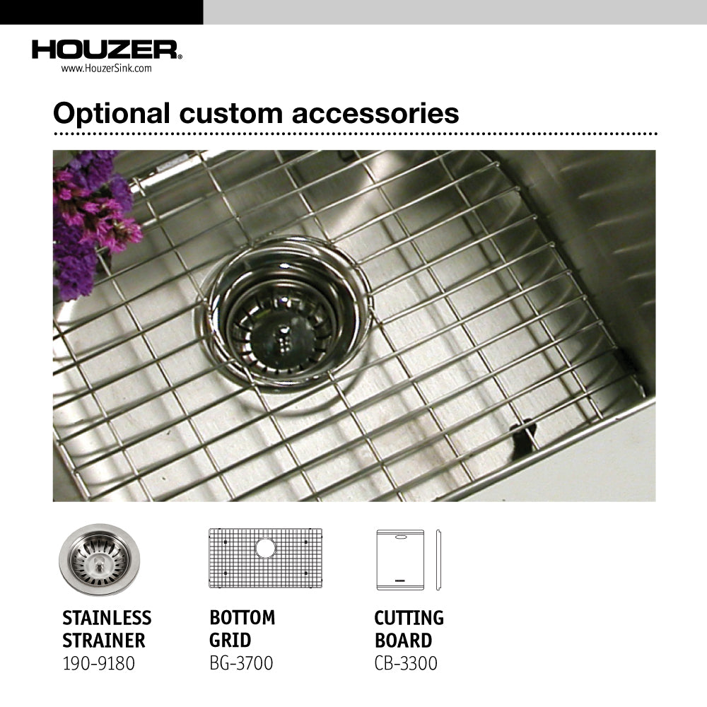 Alternate Image for Houzer 33" Stainless Steel Topmount Single Bowl Kitchen Sink, 18 Gauge, BLS-3322