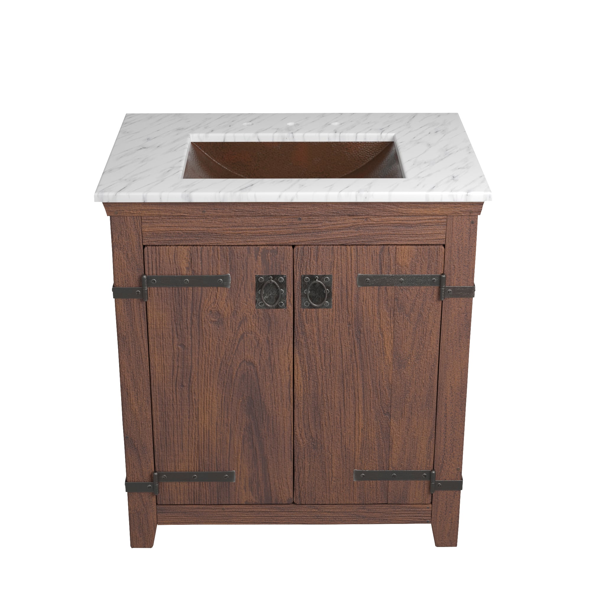 Native Trails 30" Americana Vanity in Chestnut with Carrara Marble Top and Avila in Antique, 8" Widespread Faucet Holes, BND30-VB-CT-CP-004