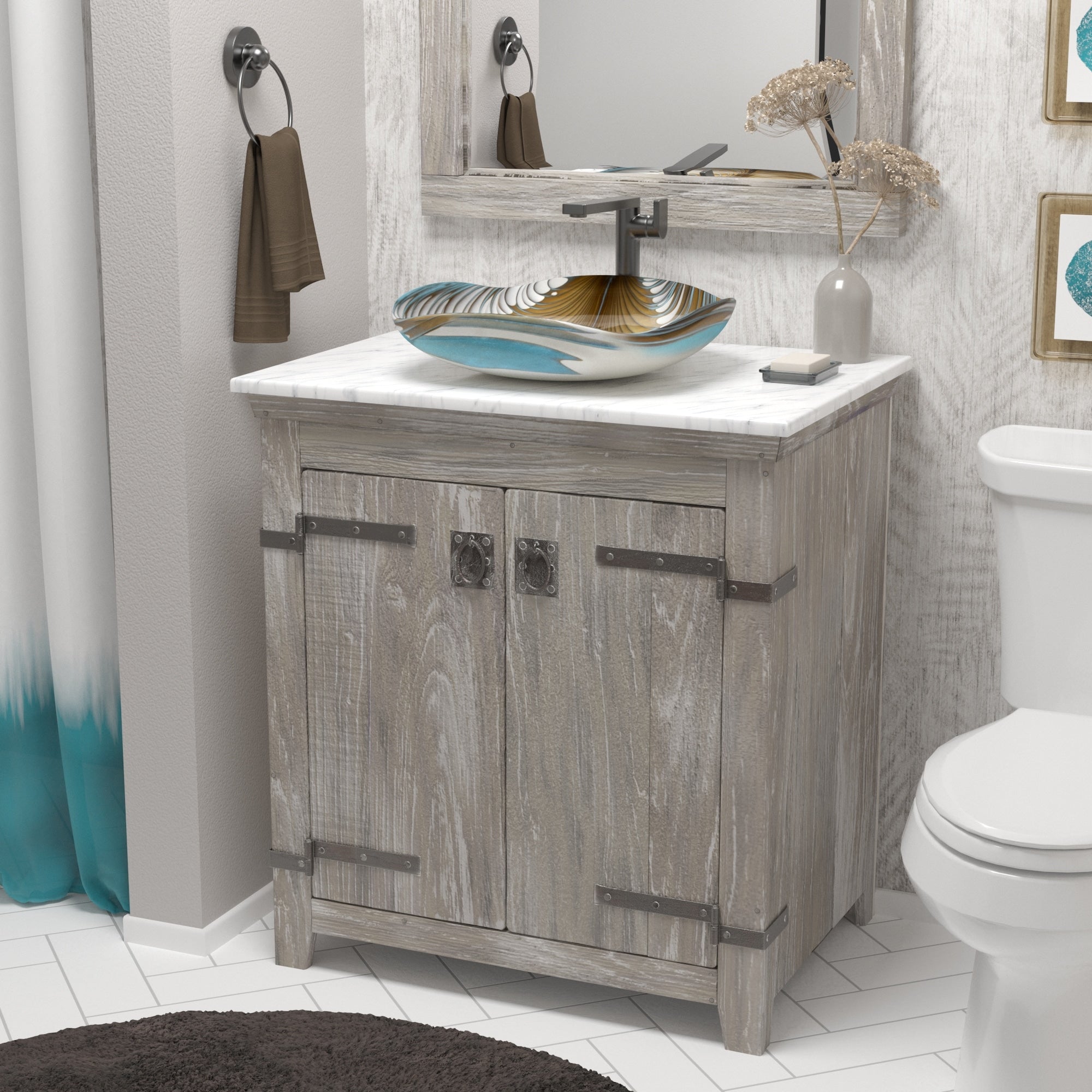 Alternate Image for Native Trails 30" Americana Vanity in Driftwood with Carrara Marble Top and Lido in Shoreline, Single Faucet Hole, BND30-VB-CT-MG-031