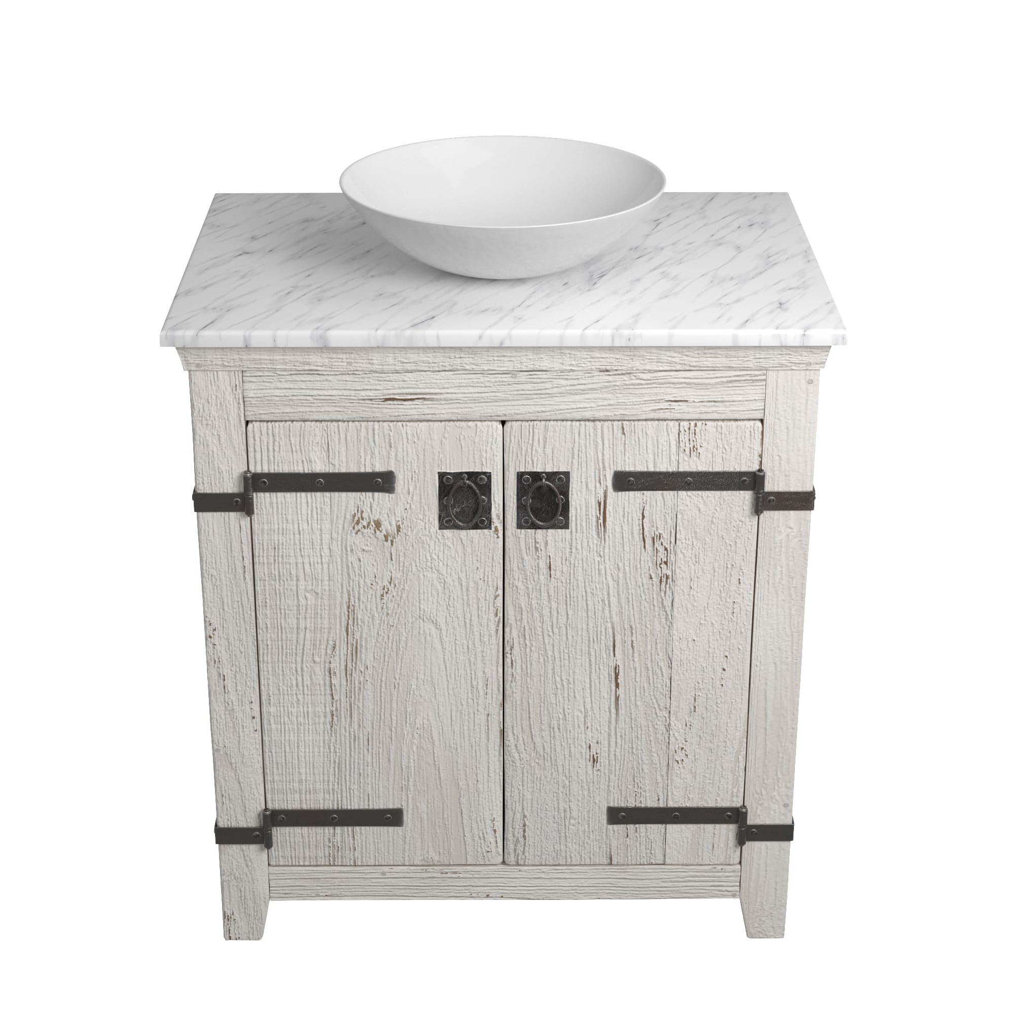 Native Trails 30" Americana Vanity in Whitewash with Carrara Marble Top and Verona in Abalone, No Faucet Hole, BND30-VB-CT-MG-058