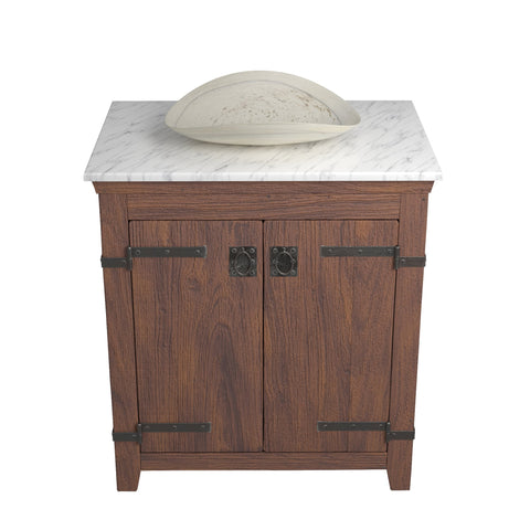 Native Trails 30" Americana Vanity in Chestnut with Carrara Marble Top and Verona in Abalone, Single Faucet Hole, BND30-VB-CT-MG-059