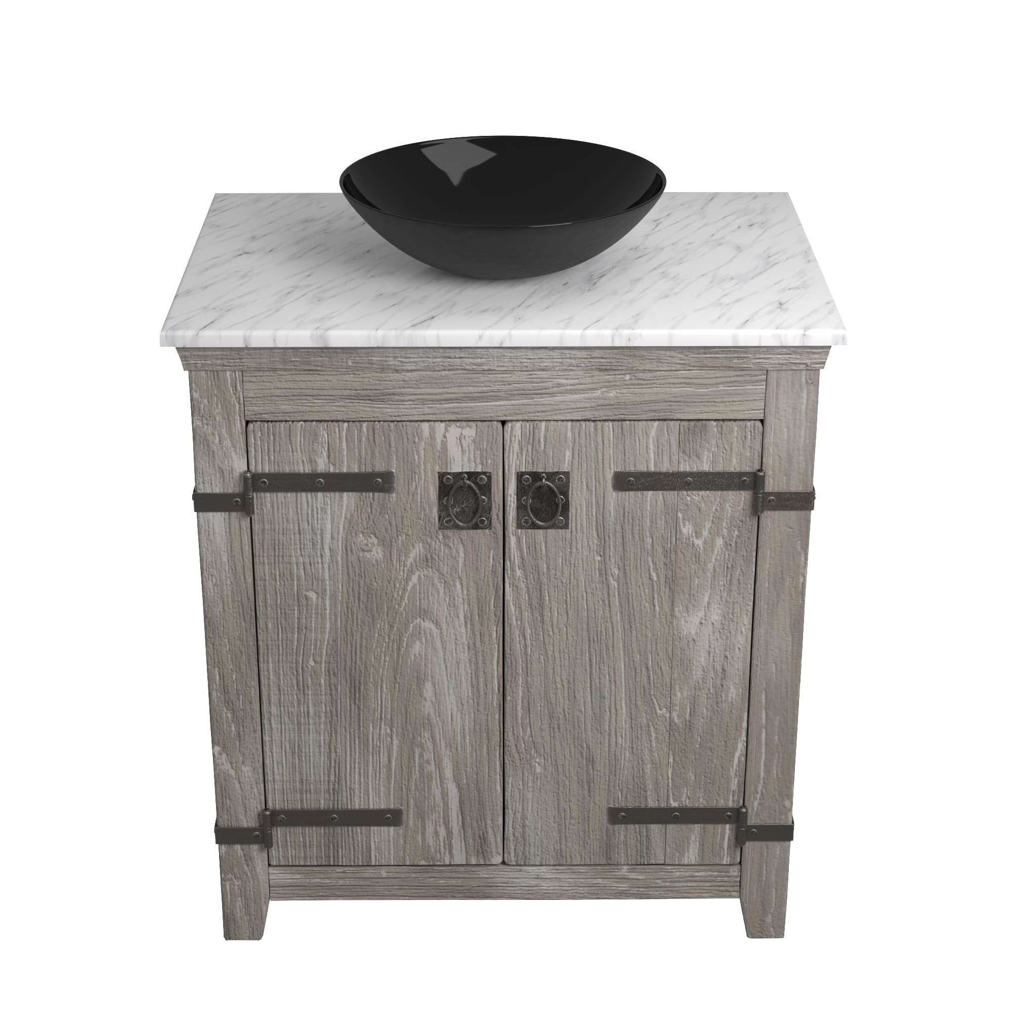 Native Trails 30" Americana Vanity in Driftwood with Carrara Marble Top and Verona in Abyss, Single Faucet Hole, BND30-VB-CT-MG-071