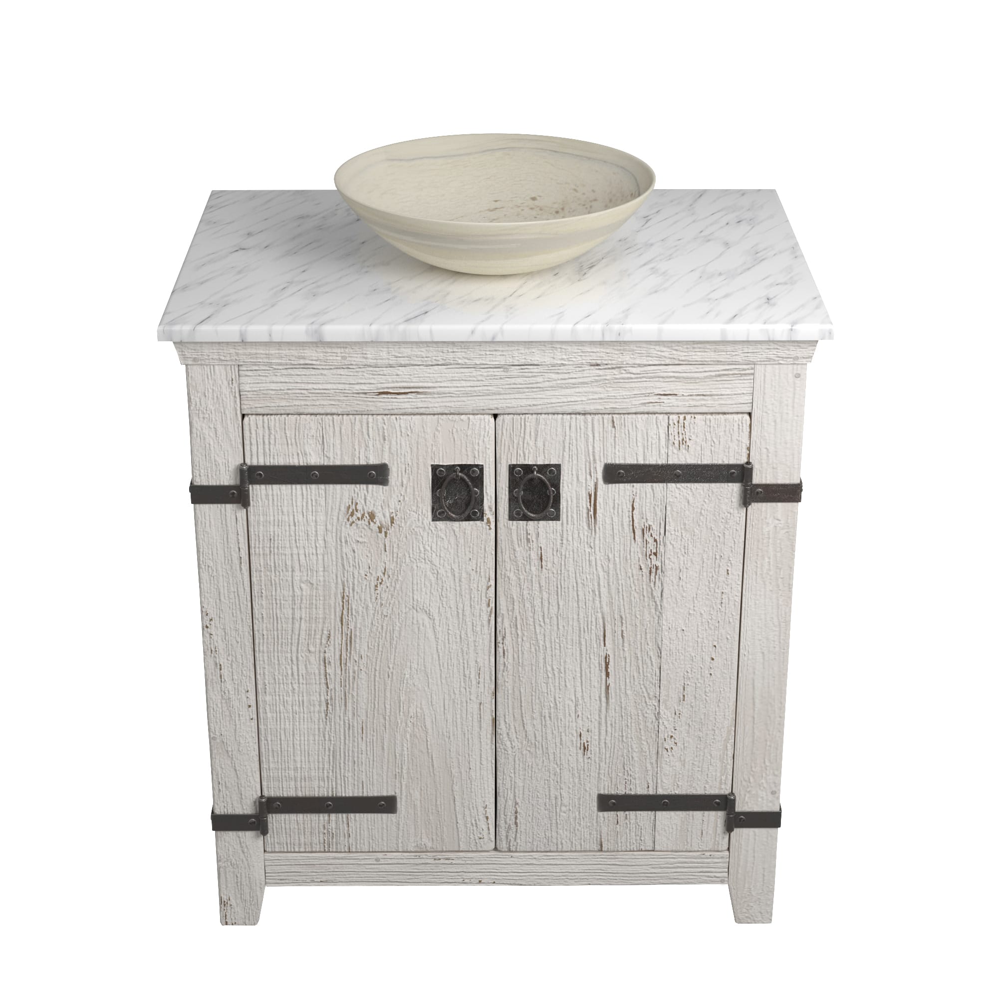 Native Trails 30" Americana Vanity in Whitewash with Carrara Marble Top and Verona in Beachcomber, No Faucet Hole, BND30-VB-CT-MG-082