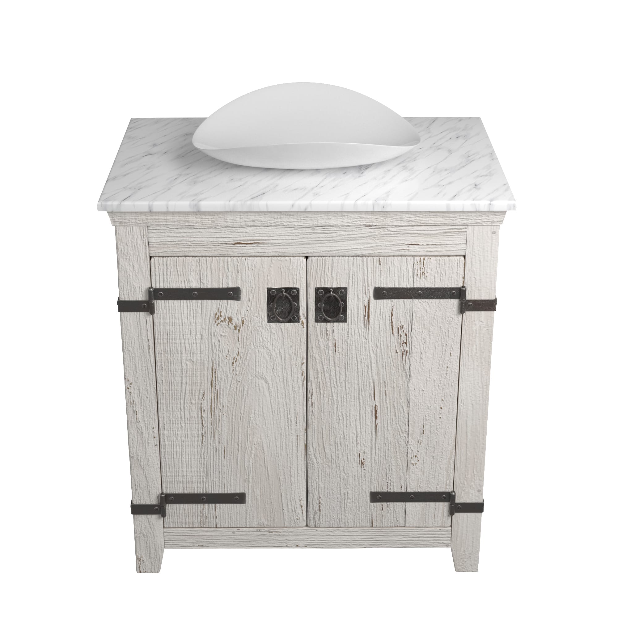 Native Trails 30" Americana Vanity in Whitewash with Carrara Marble Top and Sorrento in Bianco, Single Faucet Hole, BND30-VB-CT-MG-097