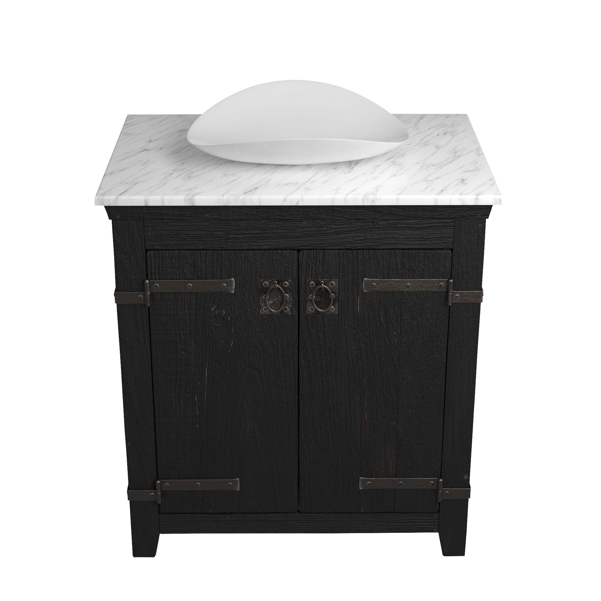 Native Trails 30" Americana Vanity in Anvil with Carrara Marble Top and Sorrento in Bianco, Single Faucet Hole, BND30-VB-CT-MG-101