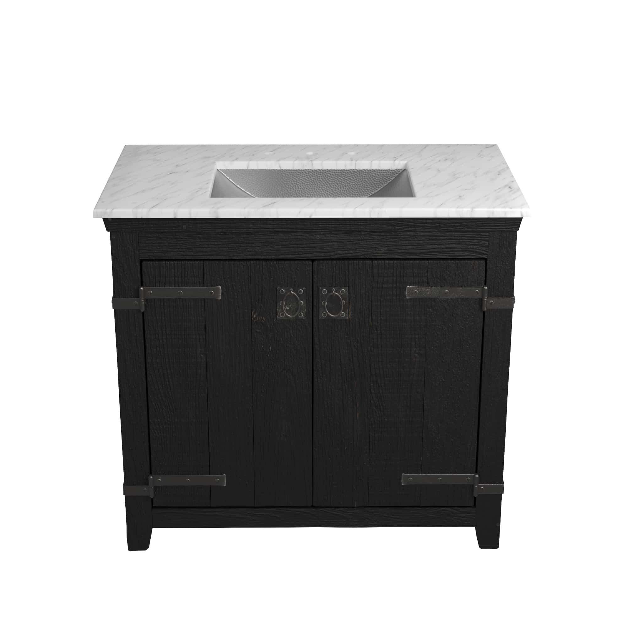 Native Trails 36" Americana Vanity in Anvil with Carrara Marble Top and Avila in Brushed Nickel, 8" Widespread Faucet Holes, BND36-VB-CT-CP-022