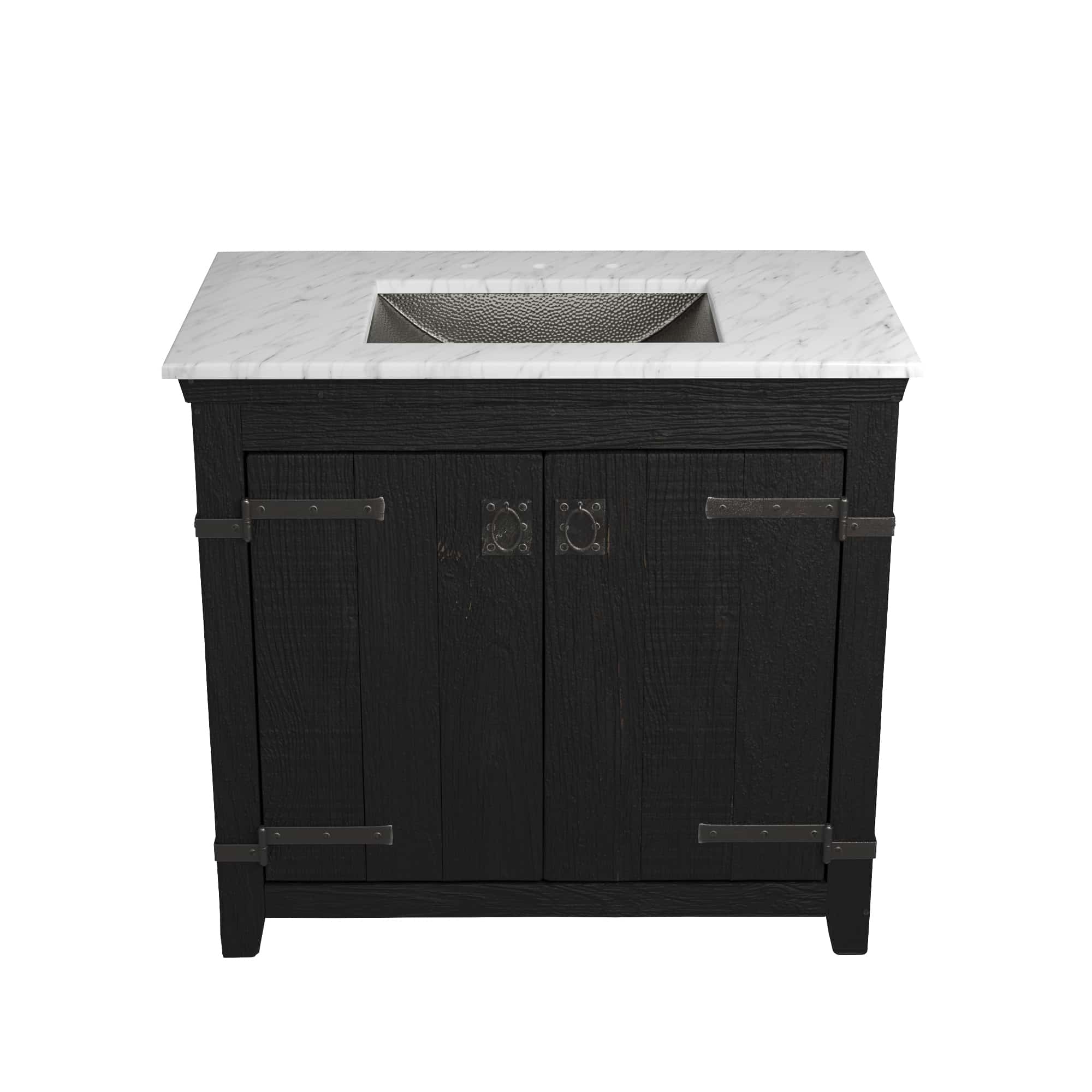 Native Trails 36" Americana Vanity in Anvil with Carrara Marble Top and Avila in Polished Nickel, 8" Widespread Faucet Holes, BND36-VB-CT-CP-030