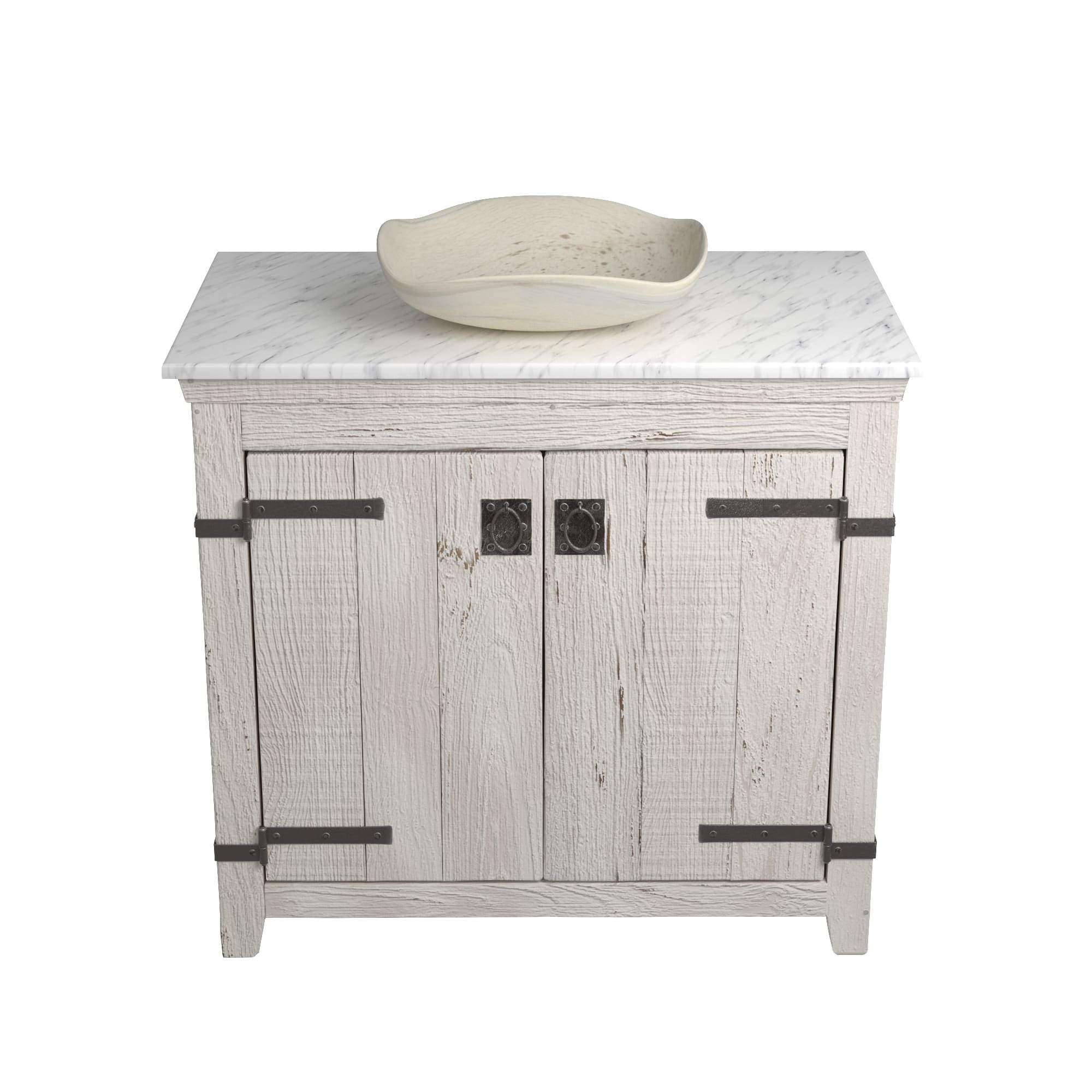 Native Trails 36" Americana Vanity in Whitewash with Carrara Marble Top and Lido in Beachcomber, No Faucet Hole, BND36-VB-CT-MG-018