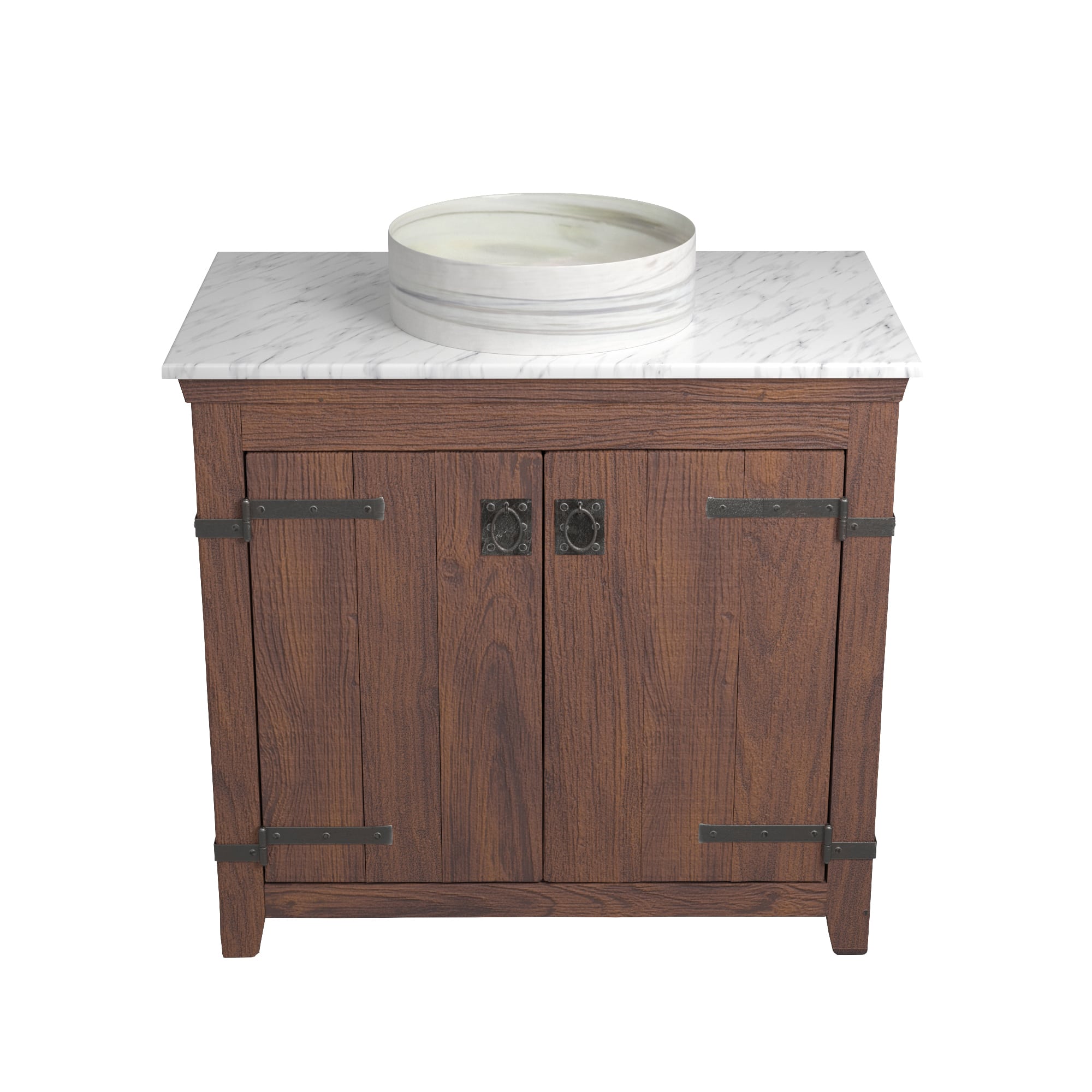 Native Trails 36" Americana Vanity in Chestnut with Carrara Marble Top and Positano in Abalone, Single Faucet Hole, BND36-VB-CT-MG-035