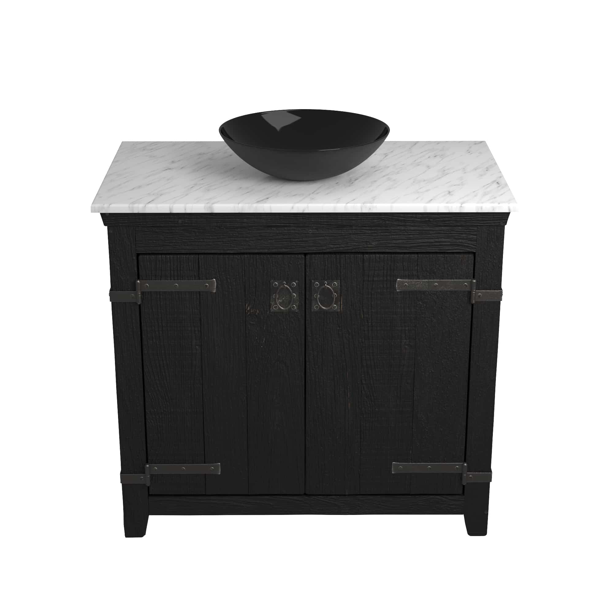 Native Trails 36" Americana Vanity in Anvil with Carrara Marble Top and Verona in Abyss, No Faucet Hole, BND36-VB-CT-MG-070