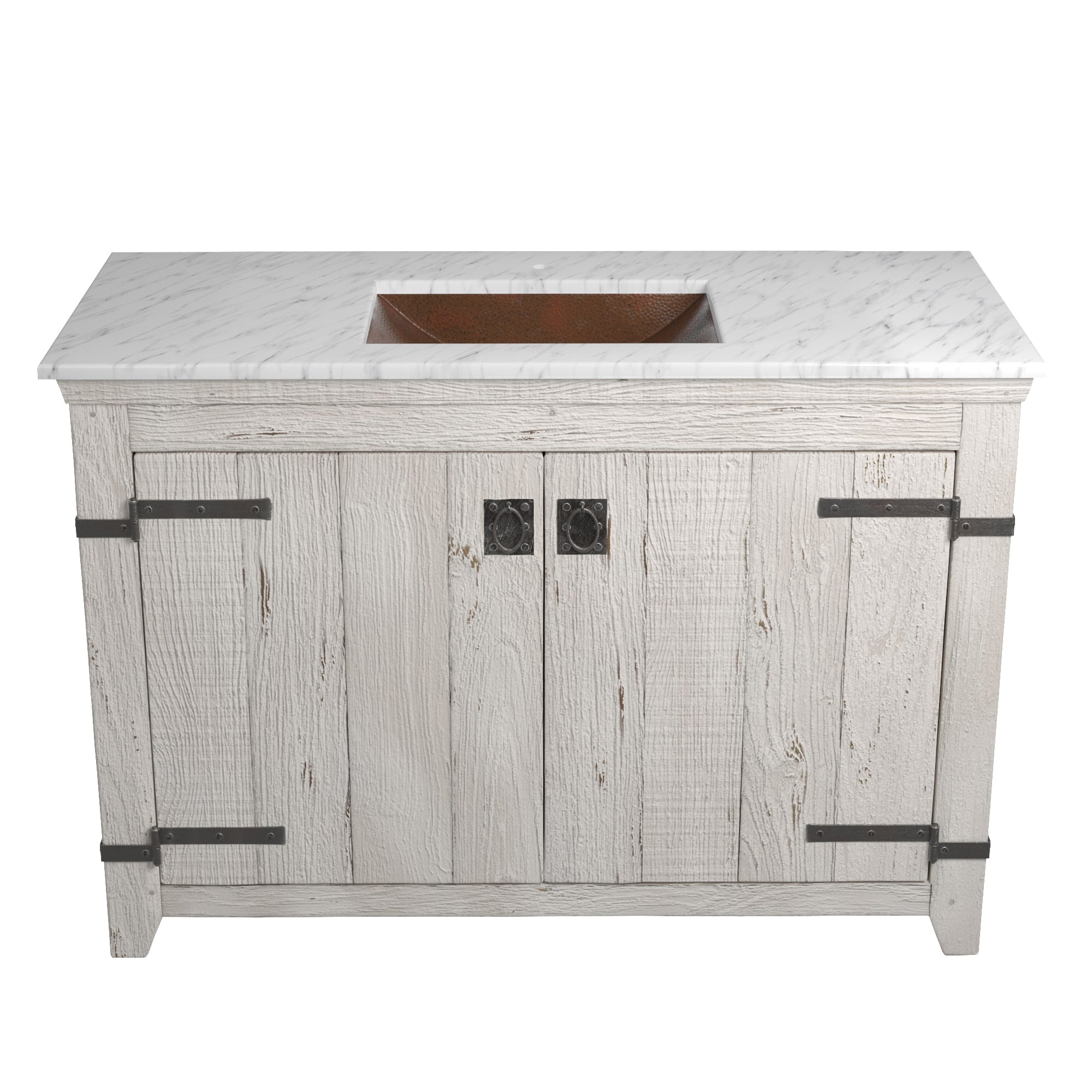 Alternate Image for Native Trails 48" Americana Vanity in Whitewash with Carrara Marble Top and Avila in Antique, Single Faucet Hole, BND48-VB-CT-CP-001