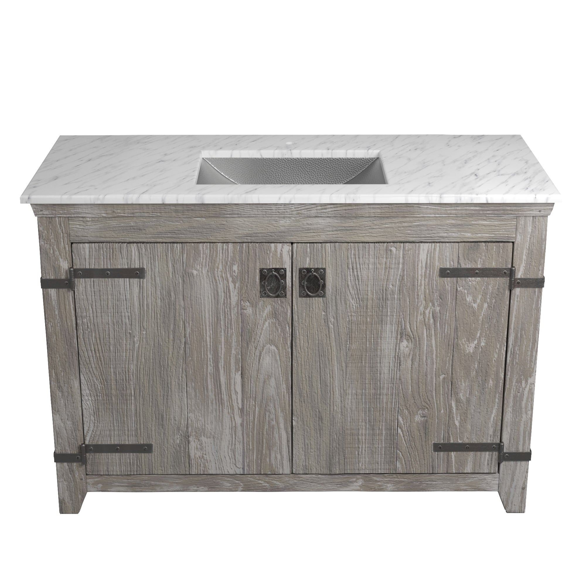 Native Trails 48" Americana Vanity in Driftwood with Carrara Marble Top and Avila in Brushed Nickel, Single Faucet Hole, BND48-VB-CT-CP-023