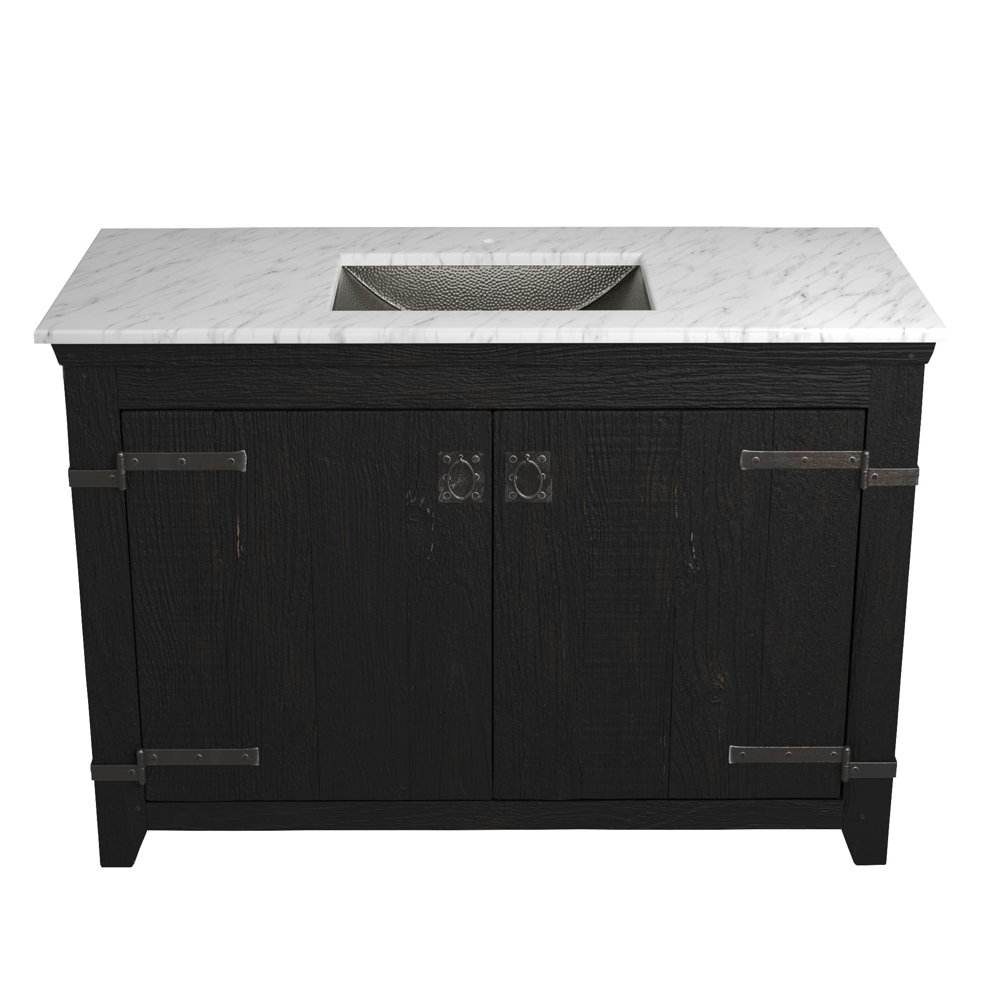 Native Trails 48" Americana Vanity in Anvil with Carrara Marble Top and Avila in Polished Nickel, Single Faucet Hole, BND48-VB-CT-CP-029